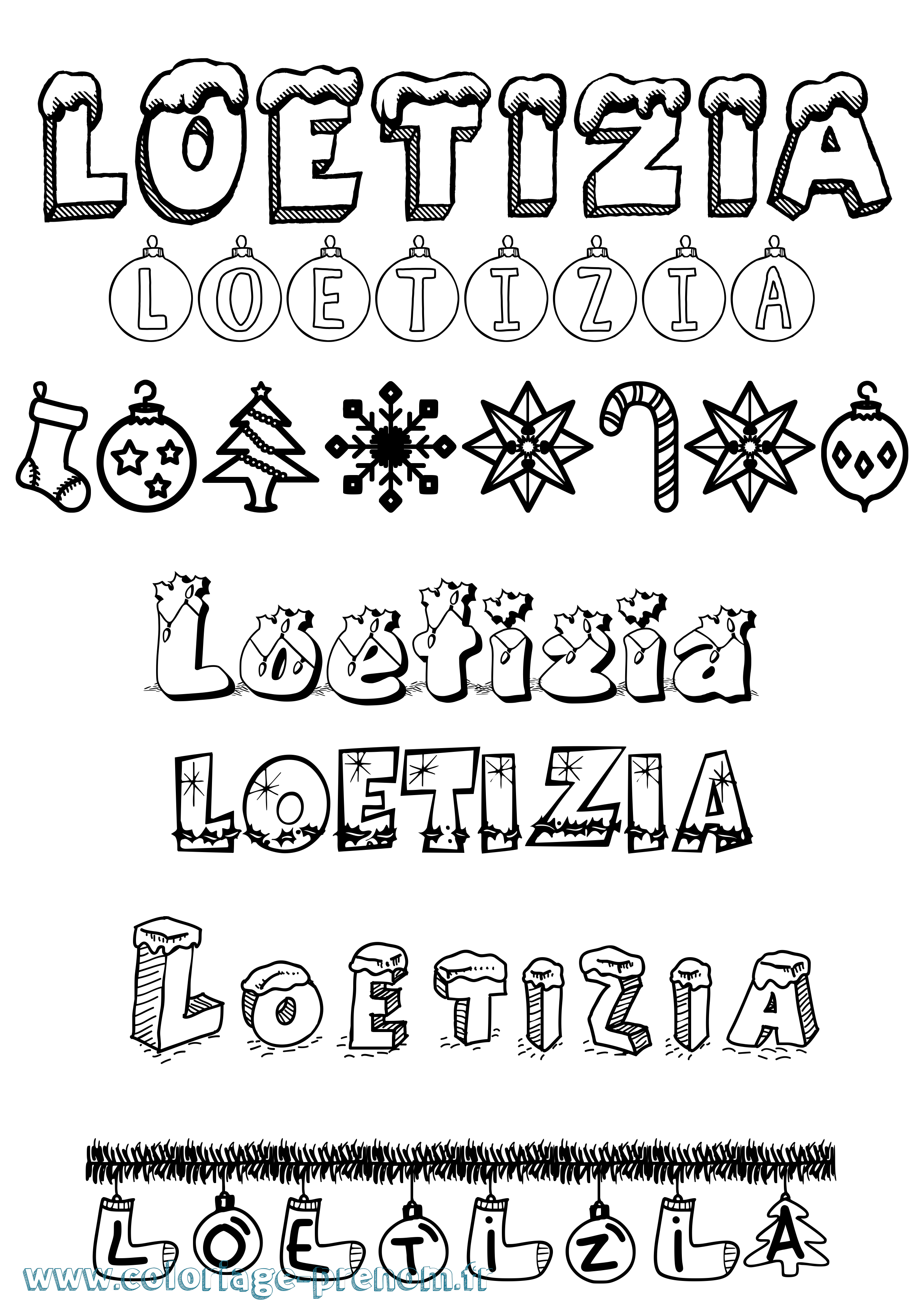 Coloriage Loetizia Noël Coloriage prénom Loetizia Noël
