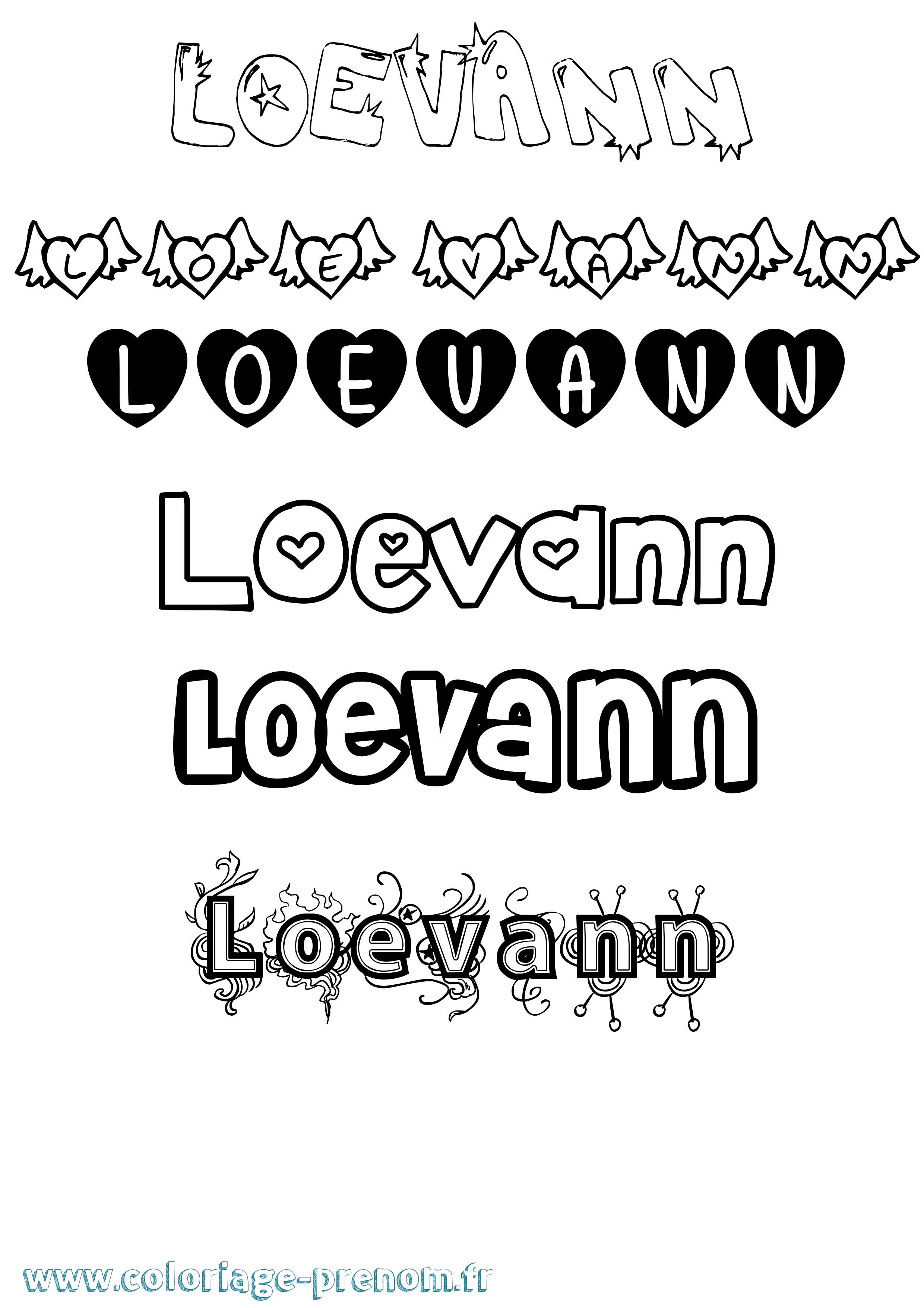 Coloriage Loevann Girly Coloriage prénom Loevann Girly