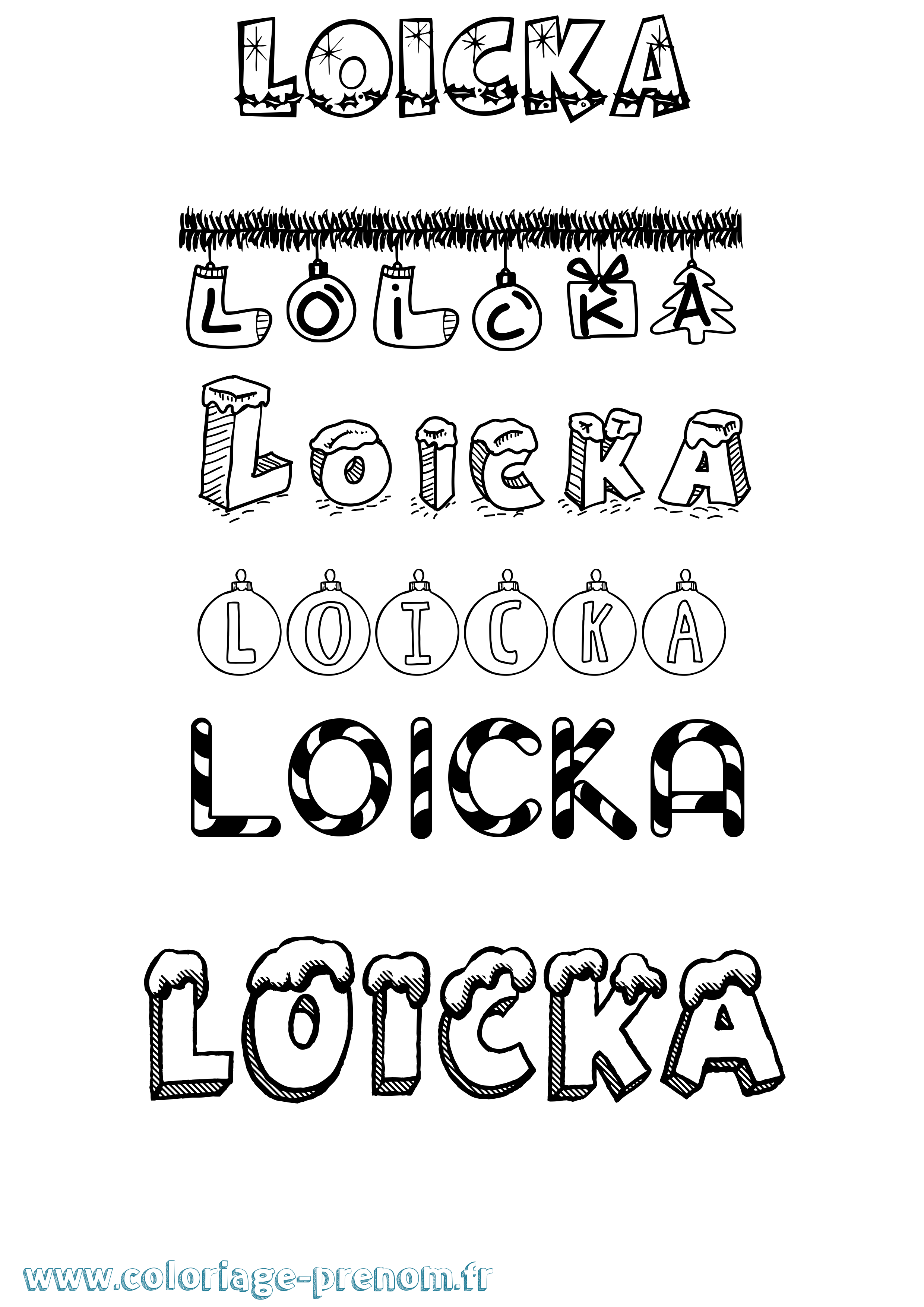 Coloriage Loicka Noël Coloriage prénom Loicka Noël