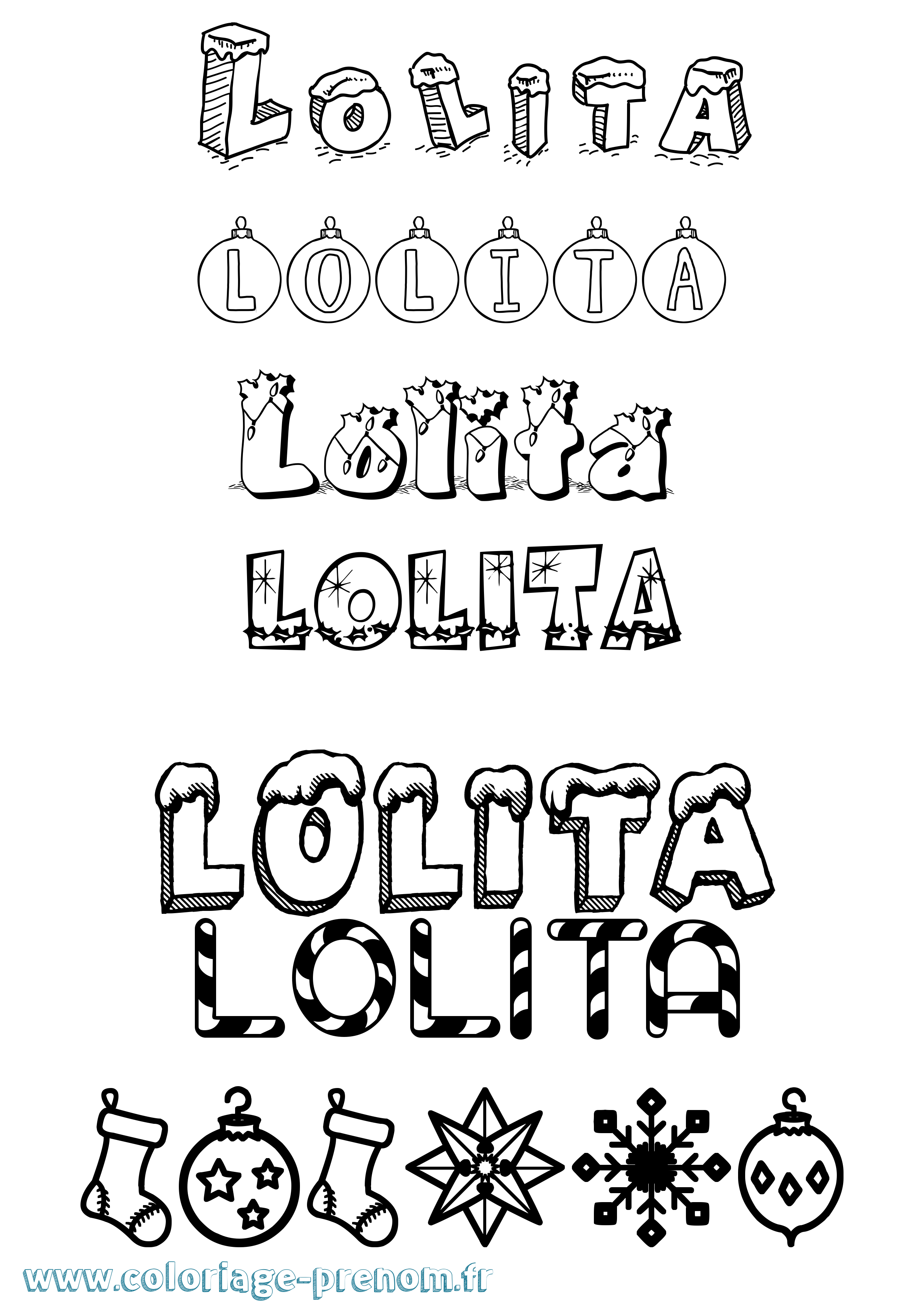 Coloriage Lolita Noël Coloriage prénom Lolita Noël