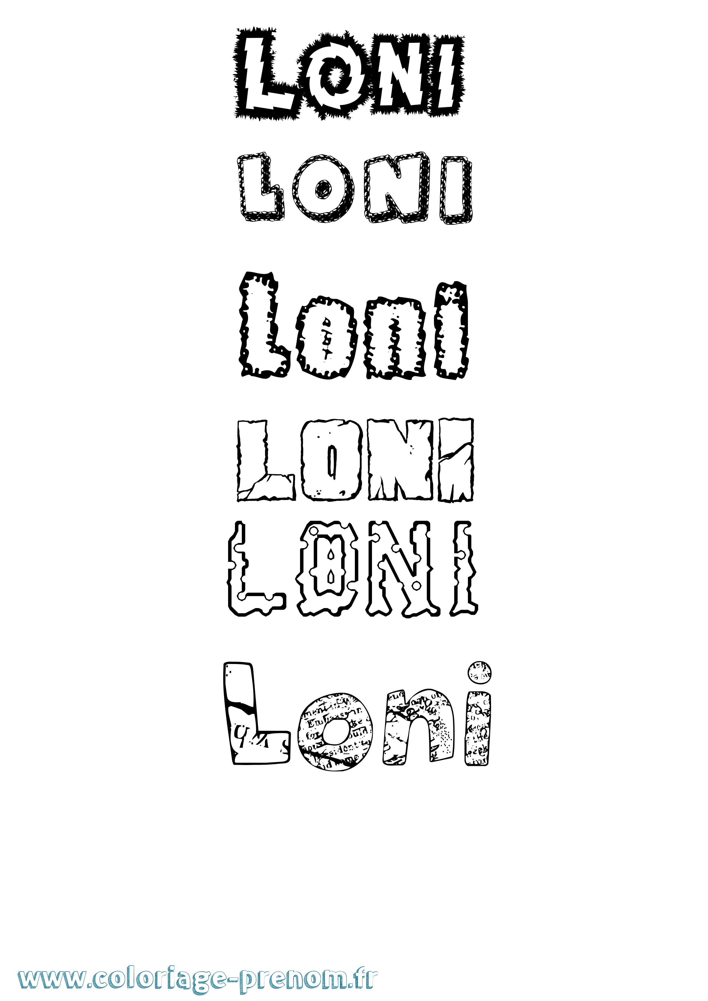 Coloriage Loni Destructuré Coloriage prénom Loni Destructuré