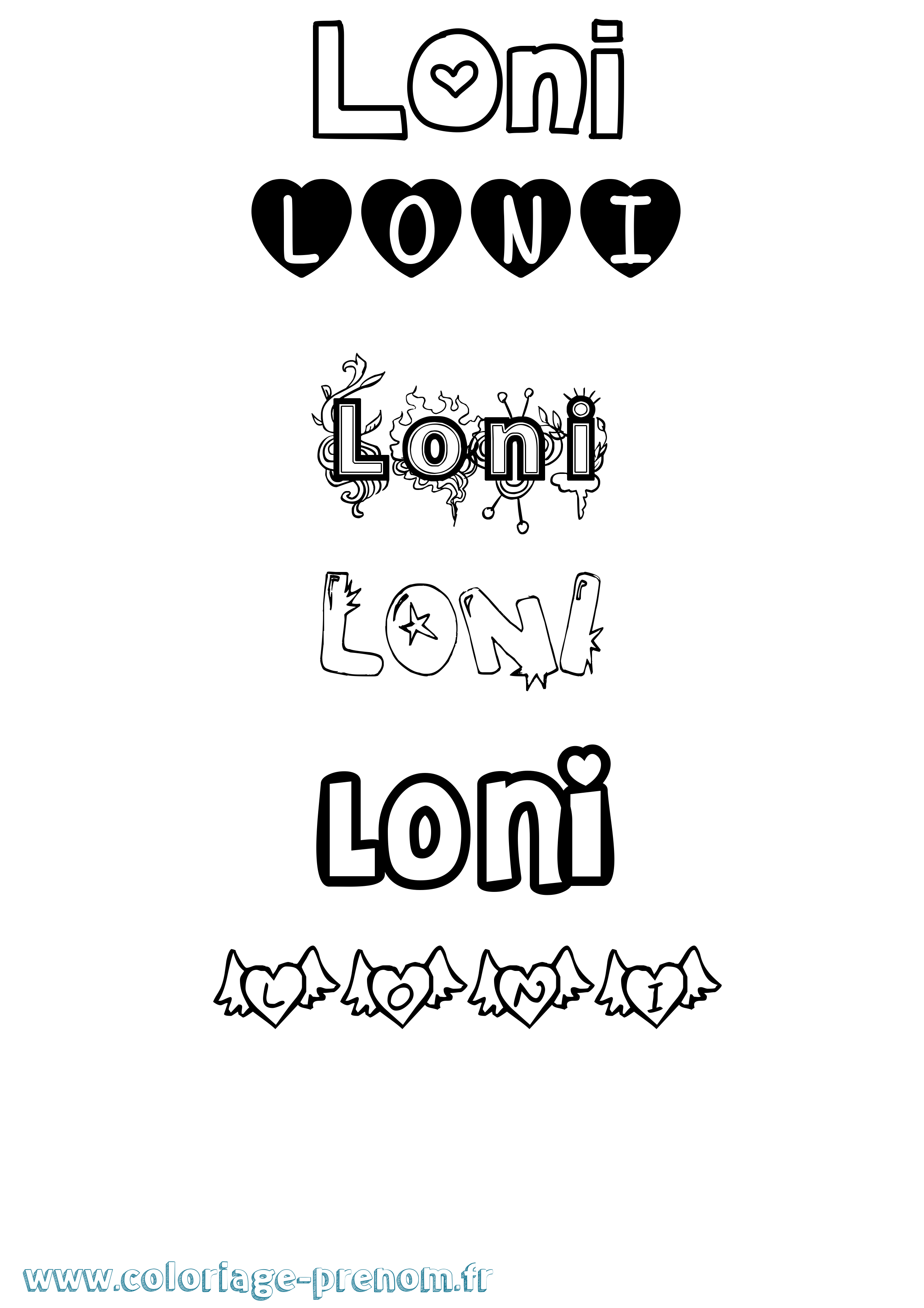 Coloriage Loni Girly Coloriage prénom Loni Girly