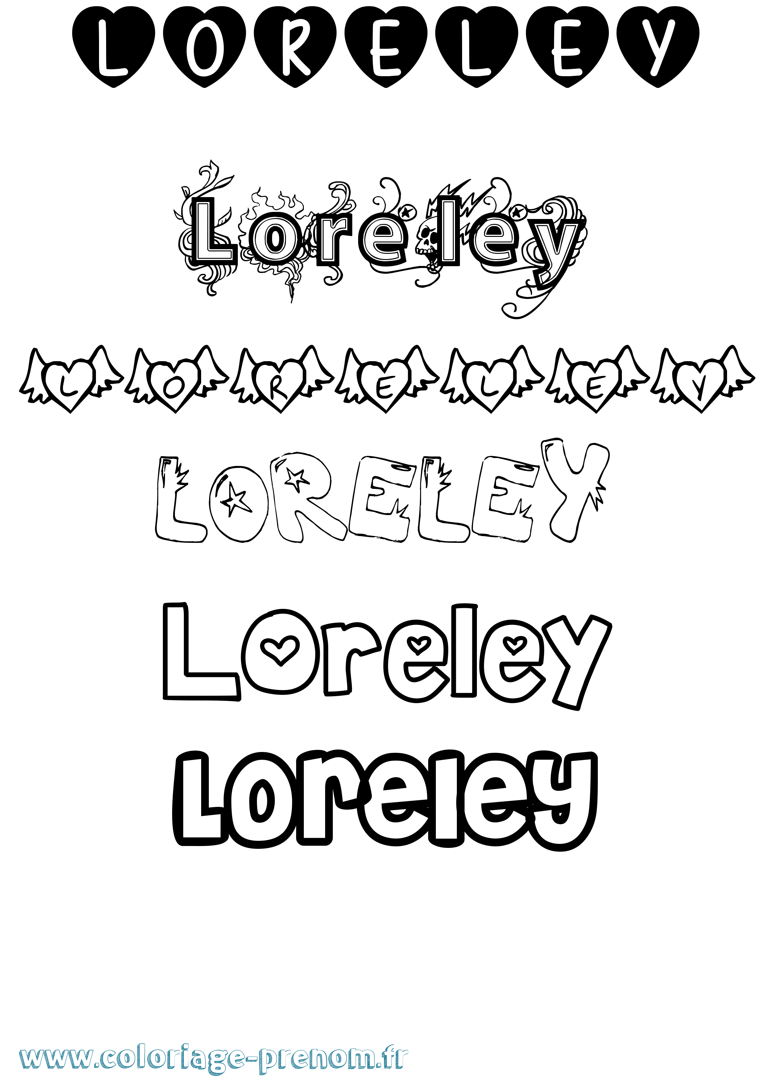 Coloriage Loreley Girly Coloriage prénom Loreley Girly