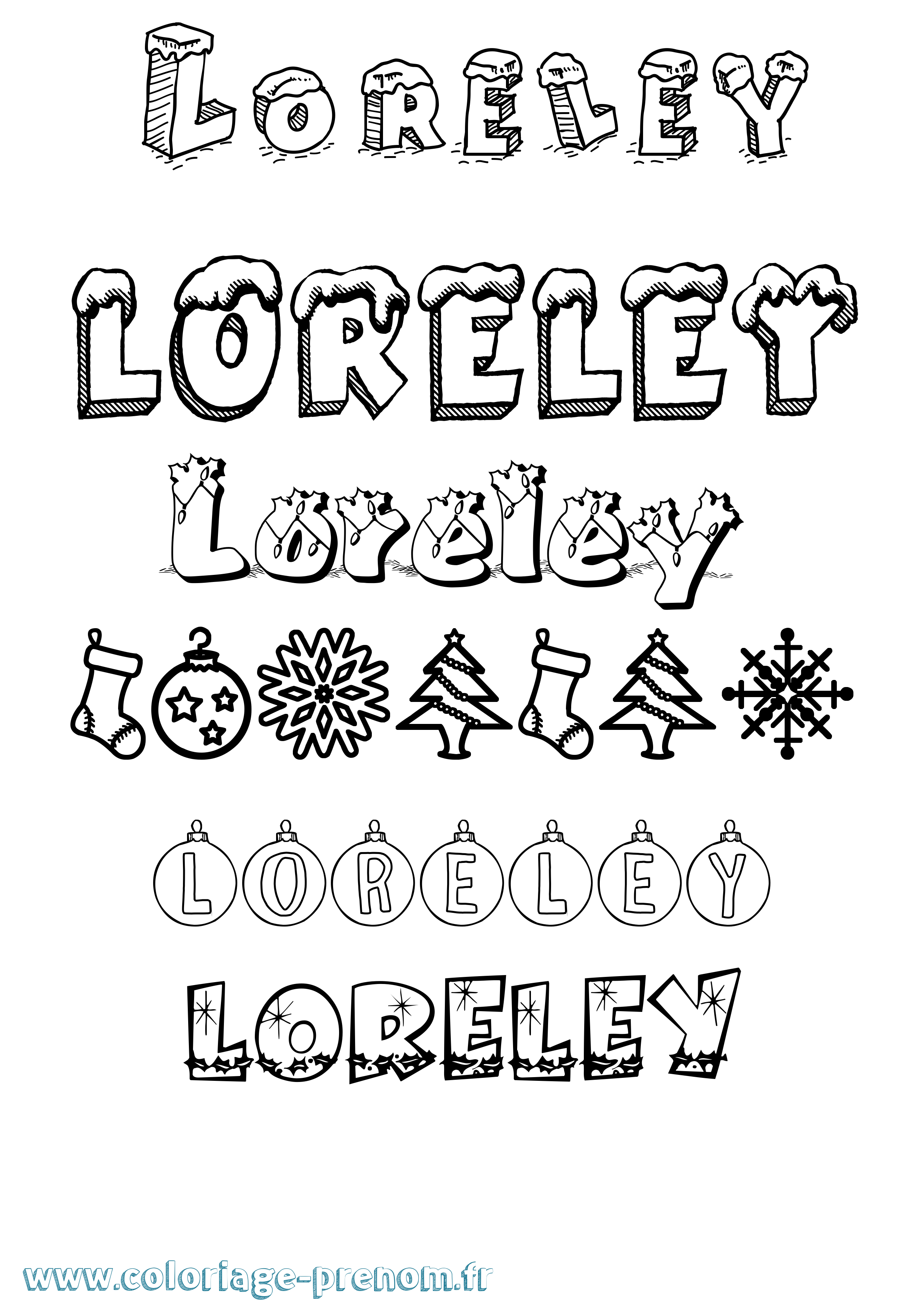 Coloriage Loreley Noël Coloriage prénom Loreley Noël