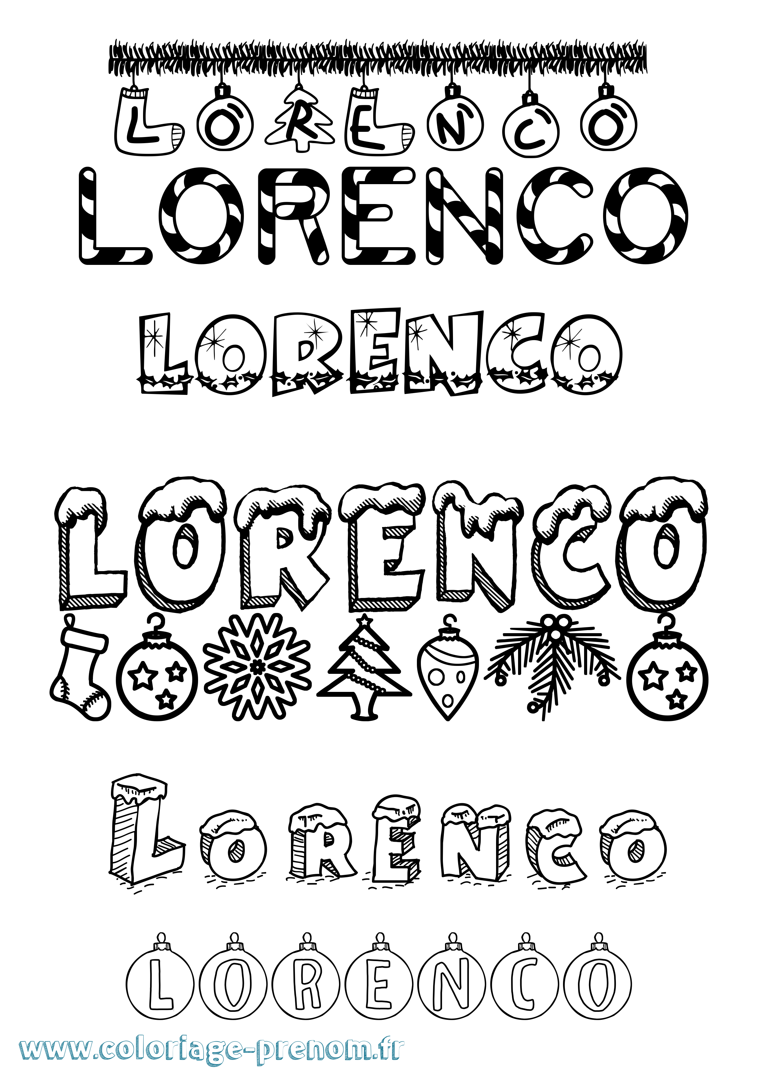 Coloriage Lorenco Noël Coloriage prénom Lorenco Noël