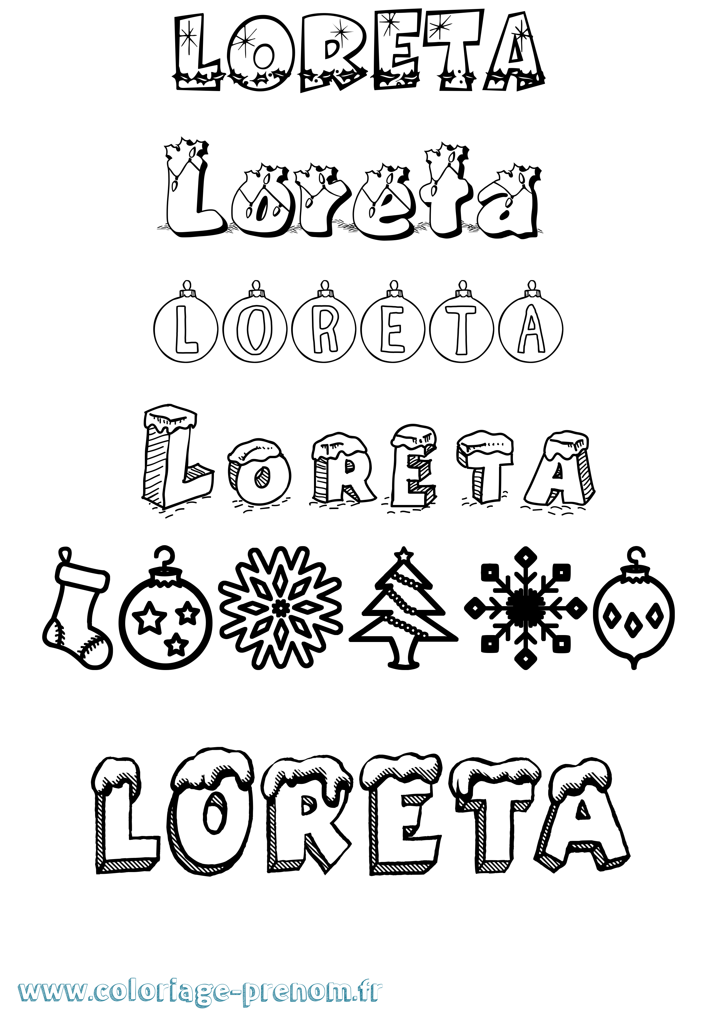 Coloriage Loreta Noël Coloriage prénom Loreta Noël