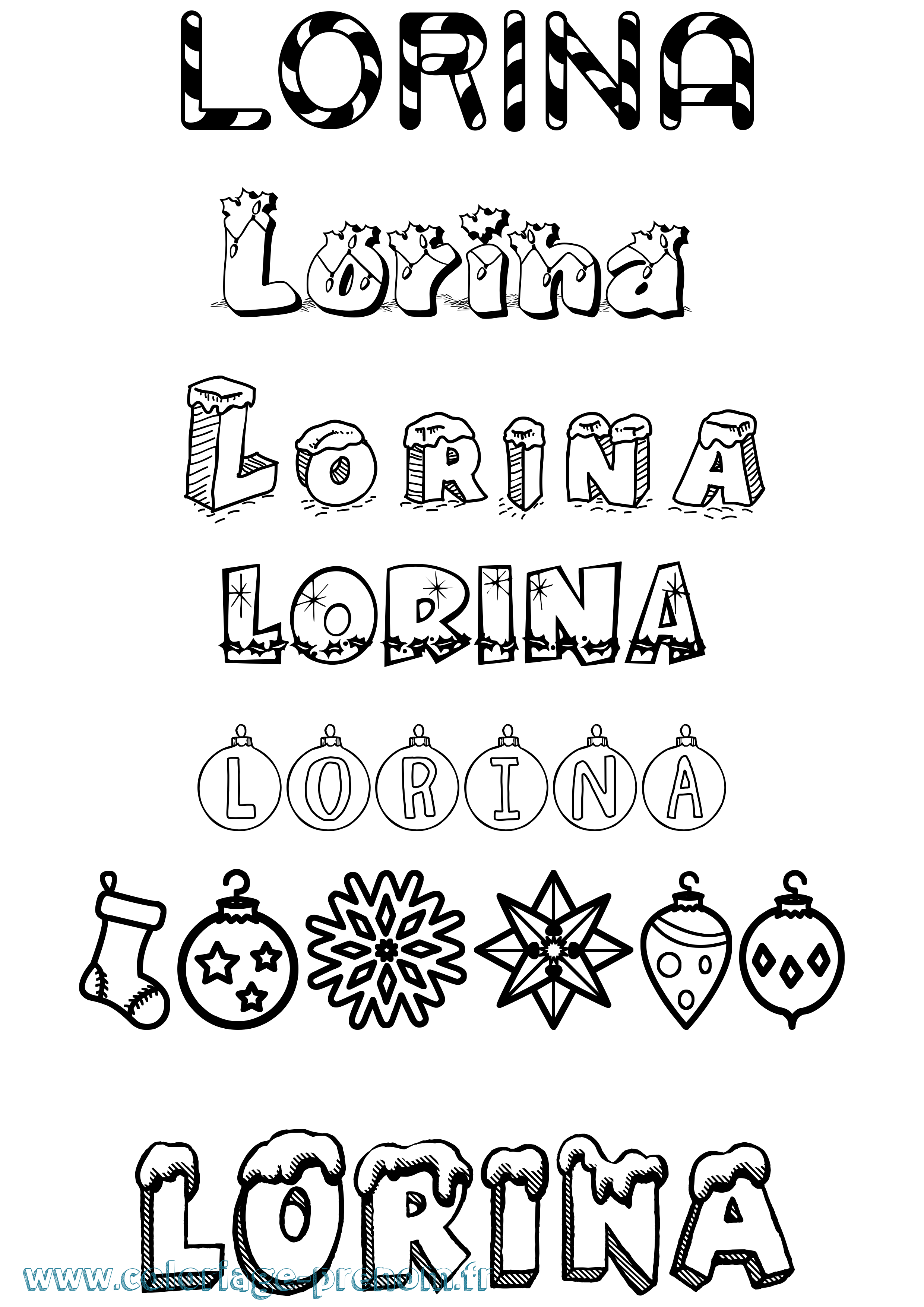 Coloriage Lorina Noël Coloriage prénom Lorina Noël