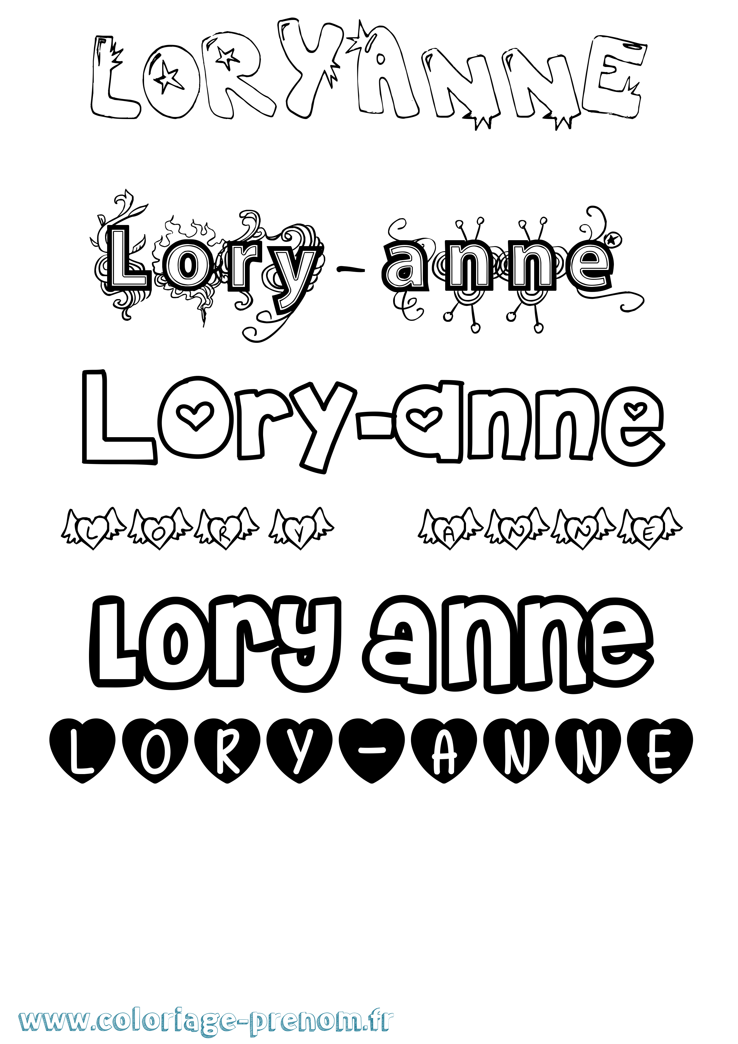 Coloriage Lory-Anne Girly Coloriage prénom Lory-Anne Girly