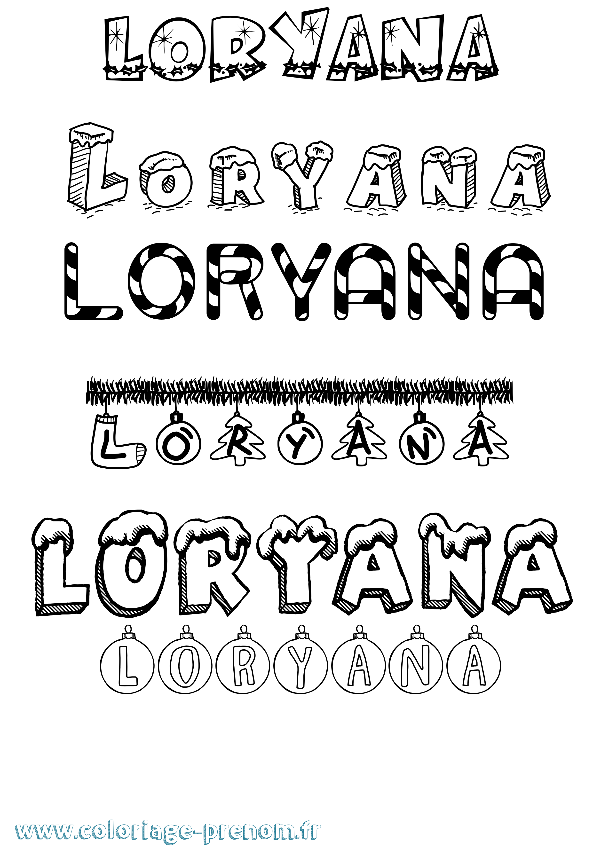Coloriage Loryana Noël Coloriage prénom Loryana Noël