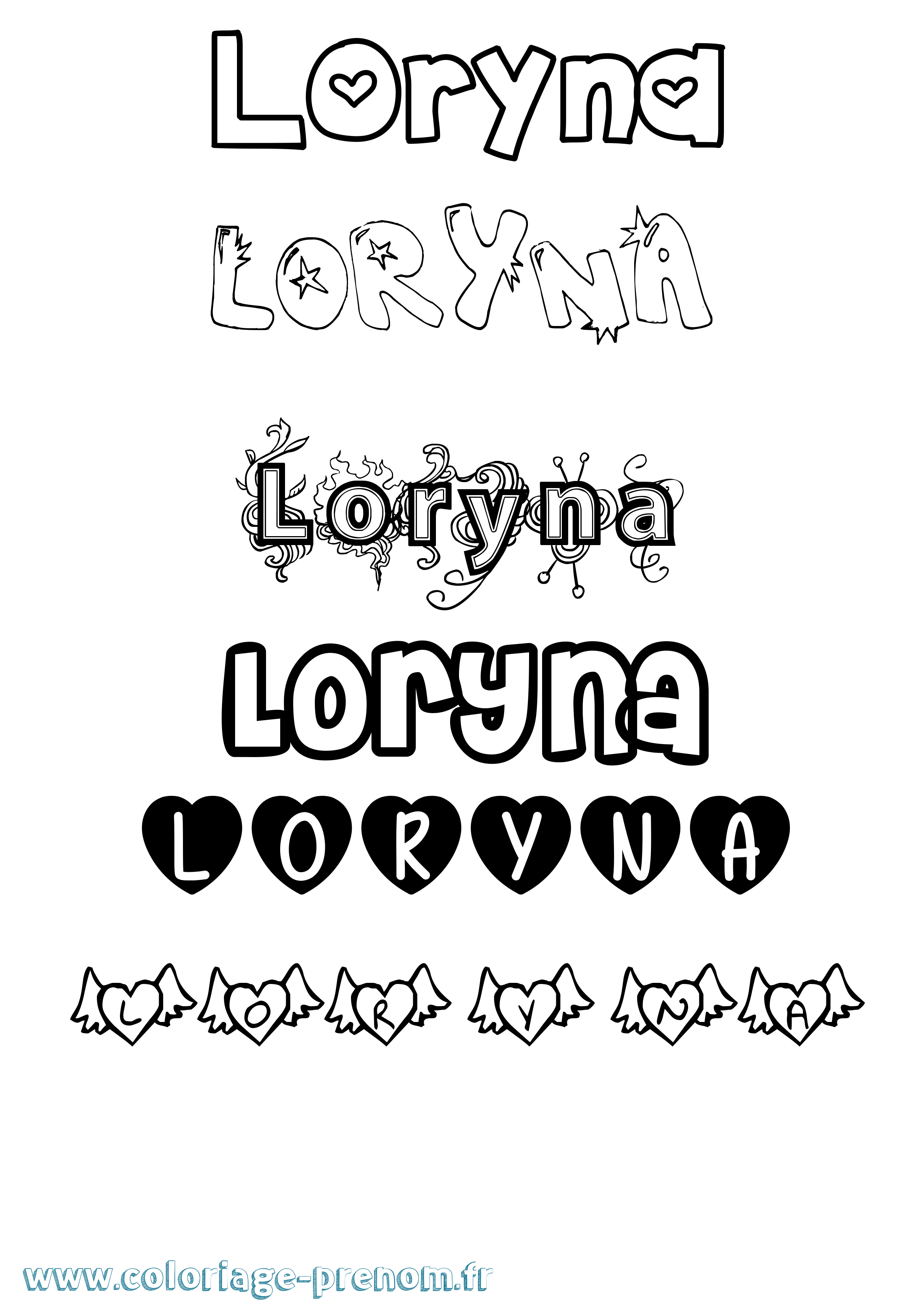 Coloriage Loryna Girly Coloriage prénom Loryna Girly