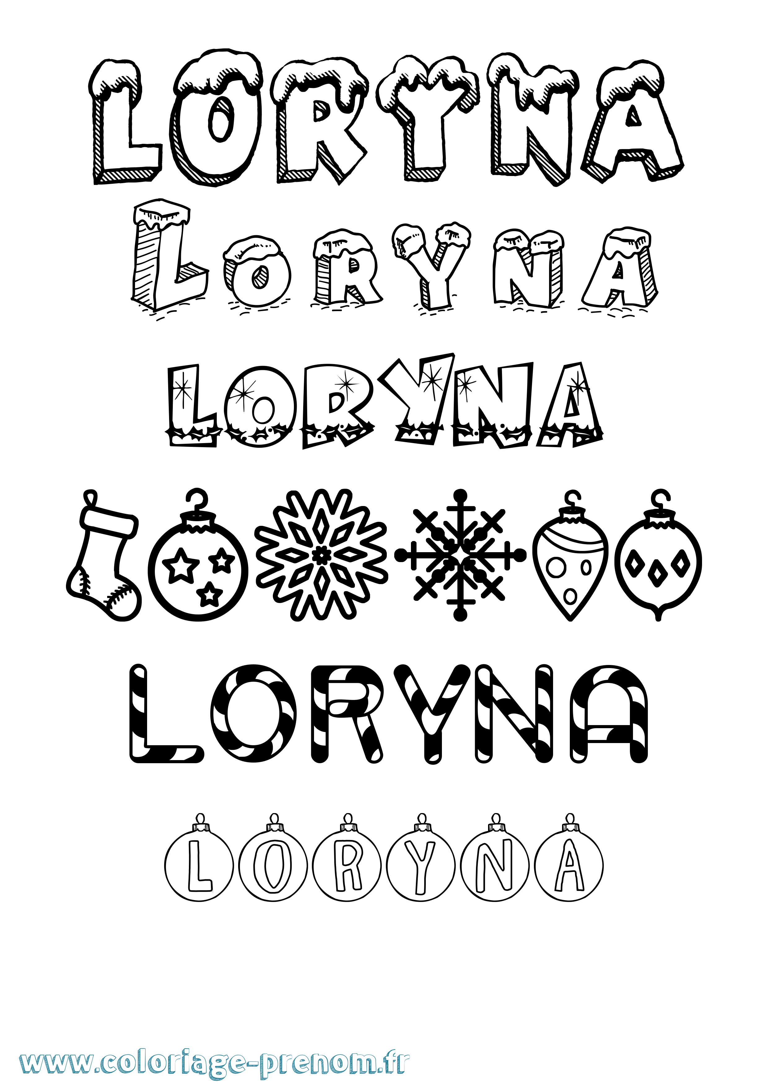 Coloriage Loryna Noël Coloriage prénom Loryna Noël