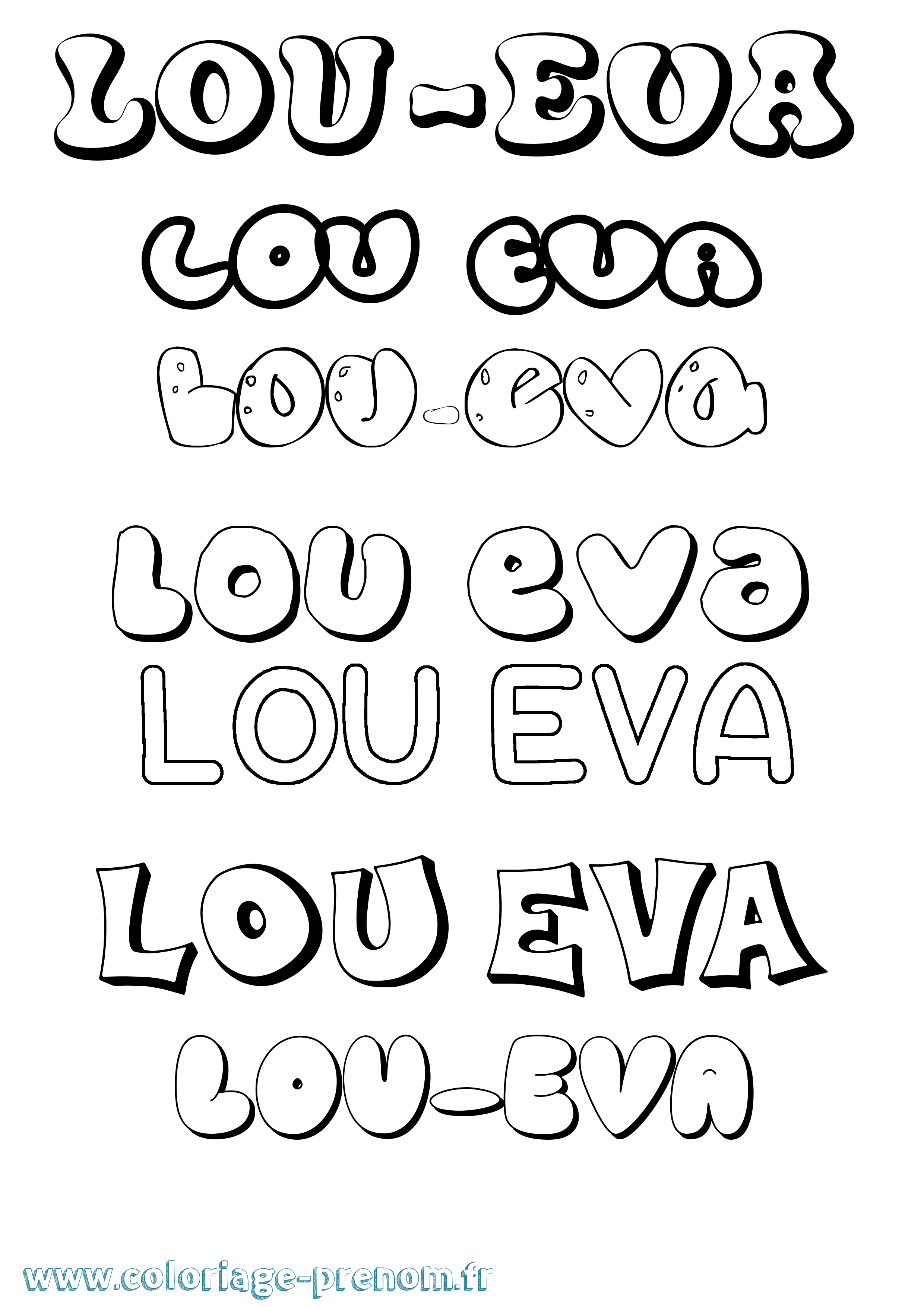 Coloriage Lou-Eva Bubble Coloriage prénom Lou-Eva Bubble