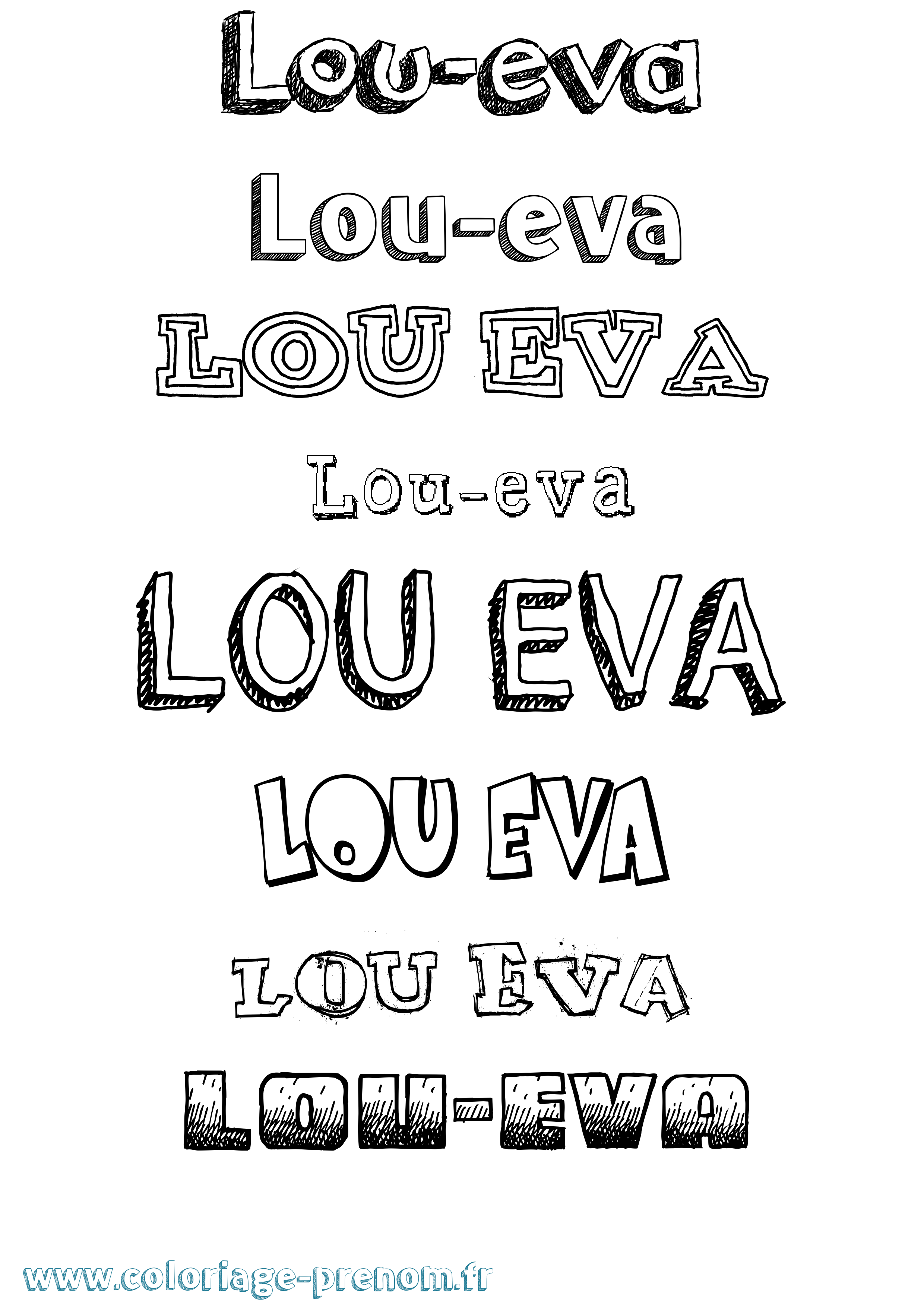 Coloriage Lou-Eva Dessiné Coloriage prénom Lou-Eva Dessiné