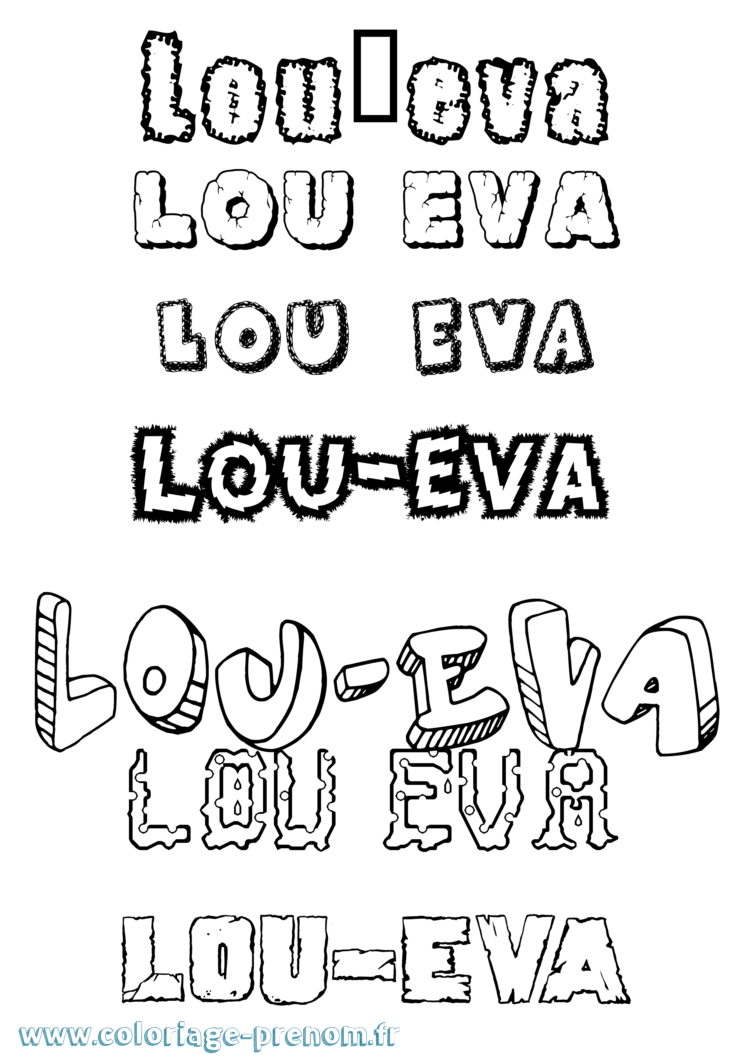 Coloriage Lou-Eva Destructuré Coloriage prénom Lou-Eva Destructuré