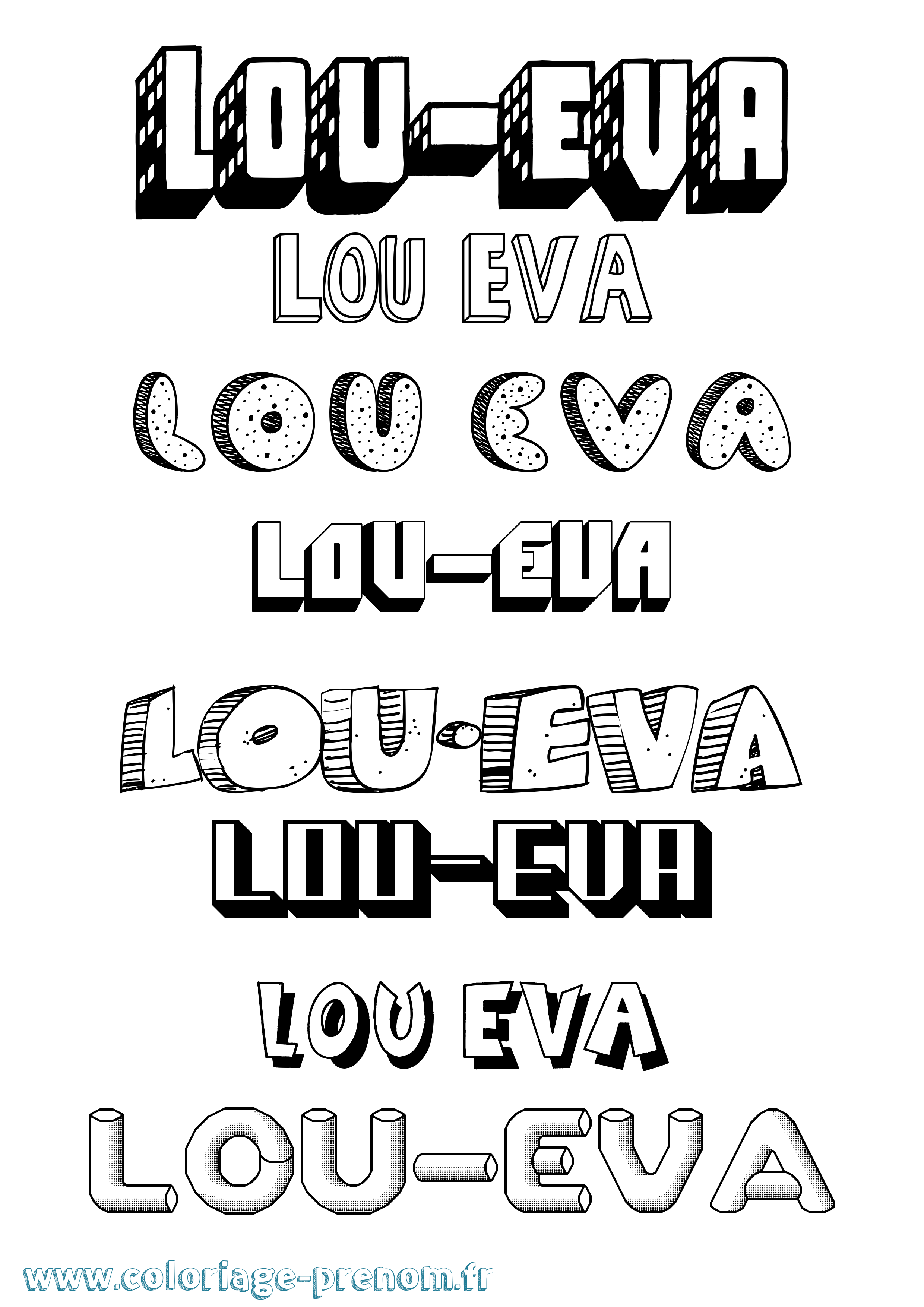 Coloriage Lou-Eva Effet 3D Coloriage prénom Lou-Eva Effet 3D