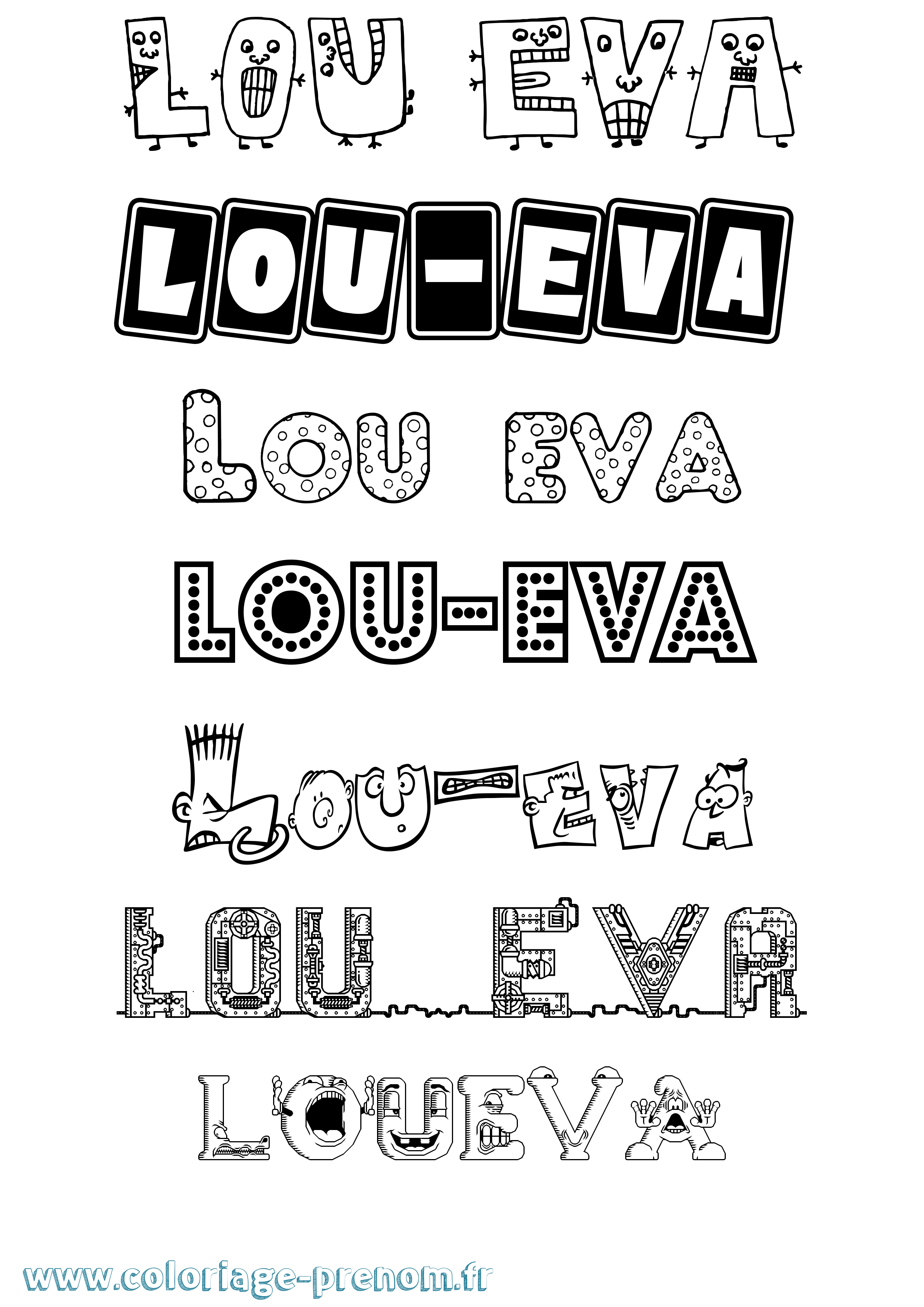 Coloriage Lou-Eva Fun Coloriage prénom Lou-Eva Fun