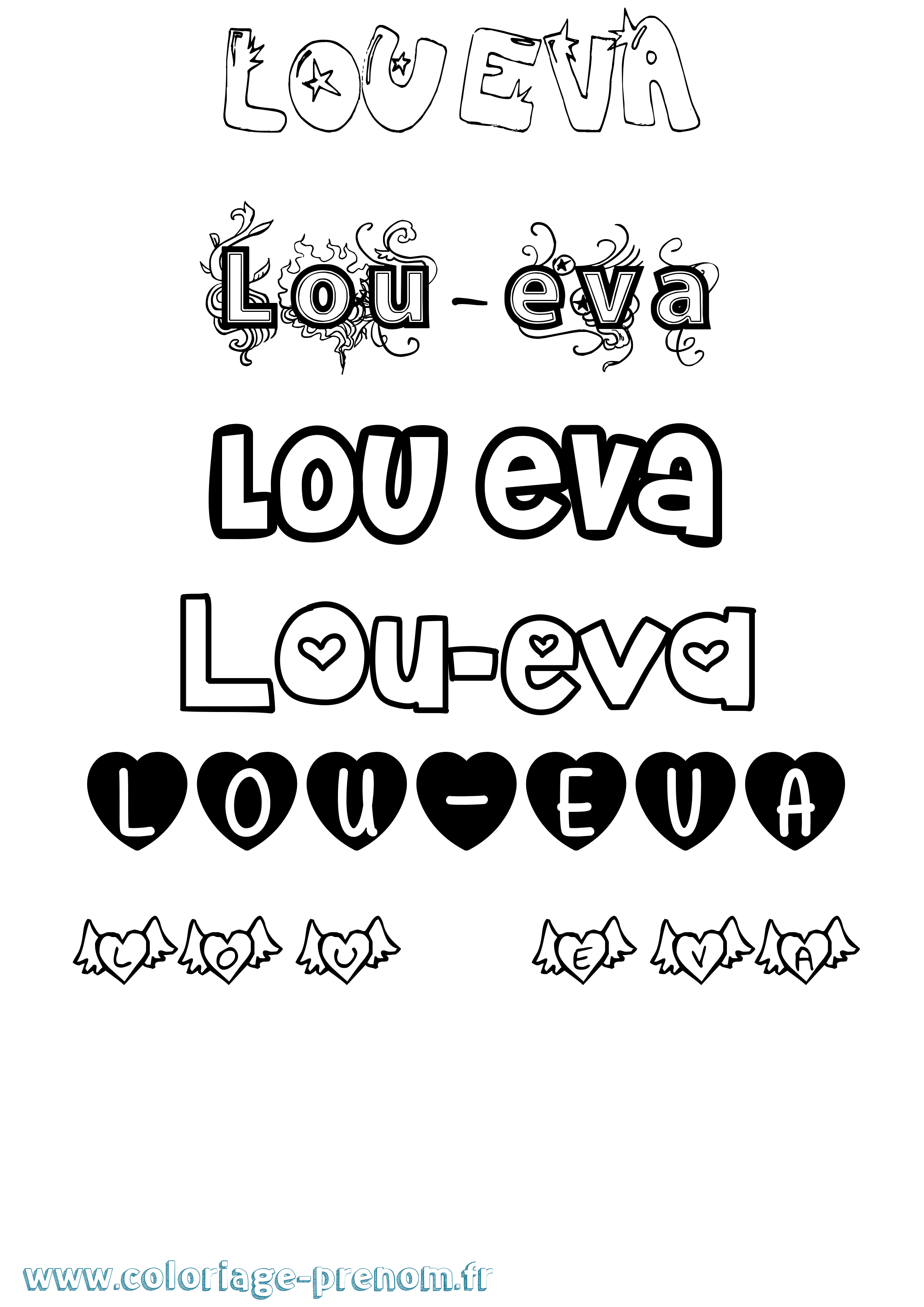 Coloriage Lou-Eva Girly Coloriage prénom Lou-Eva Girly