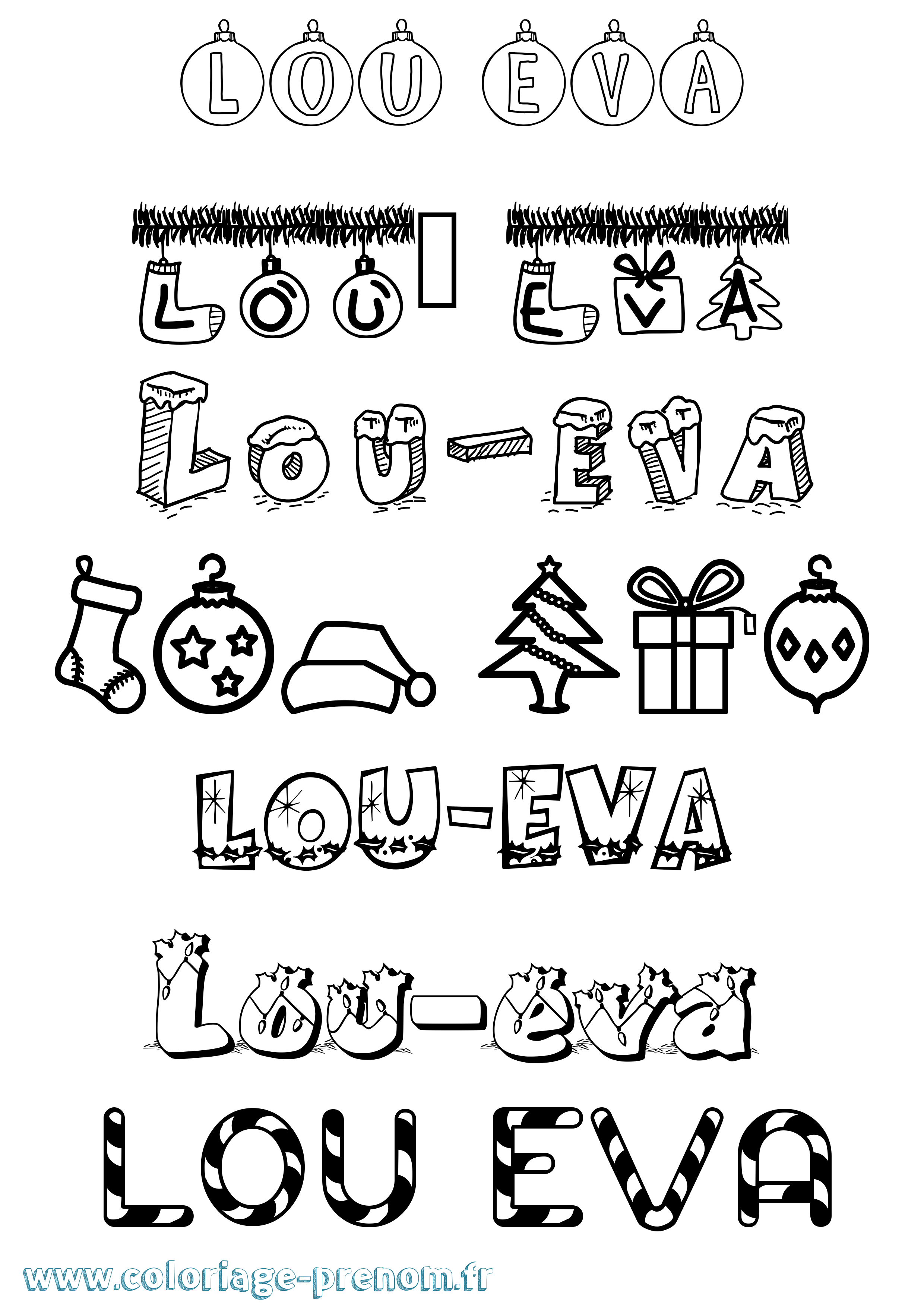 Coloriage Lou-Eva Noël Coloriage prénom Lou-Eva Noël