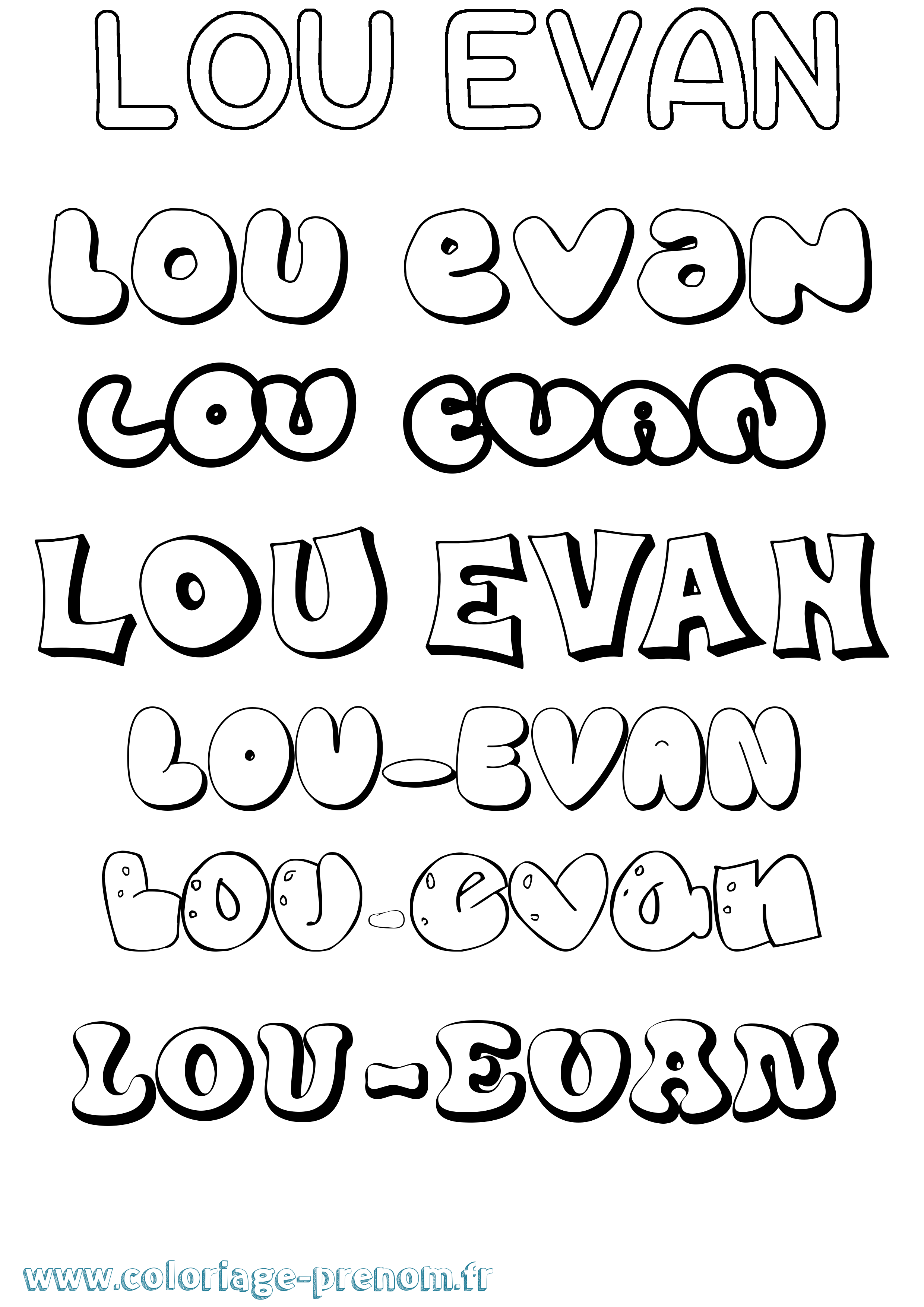 Coloriage Lou-Evan Bubble Coloriage prénom Lou-Evan Bubble