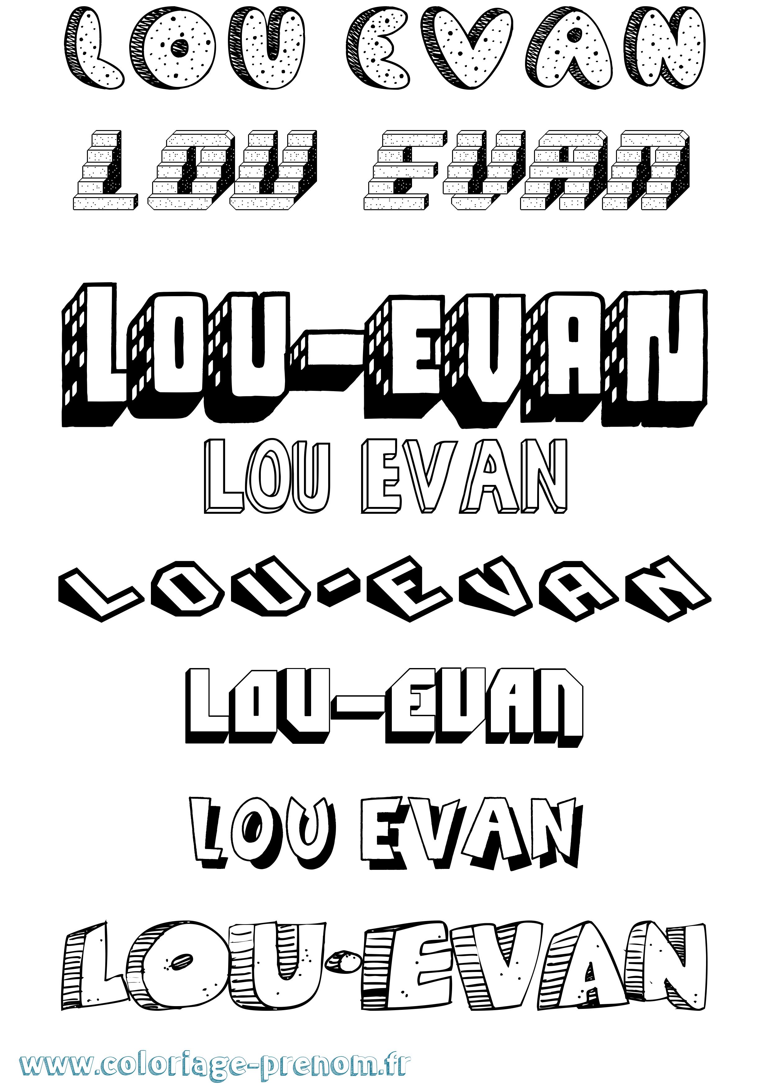 Coloriage Lou-Evan Effet 3D Coloriage prénom Lou-Evan Effet 3D
