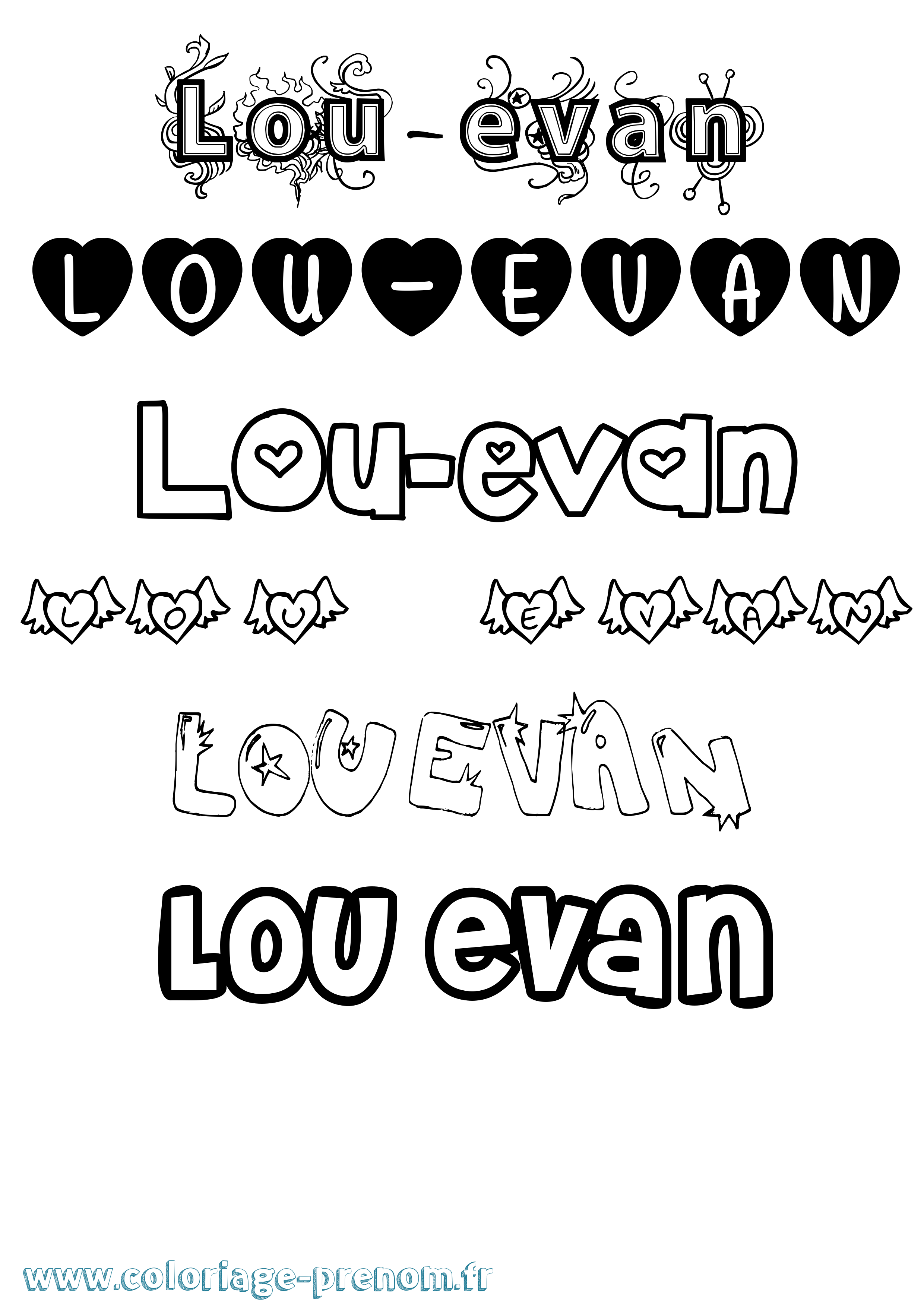 Coloriage Lou-Evan Girly Coloriage prénom Lou-Evan Girly