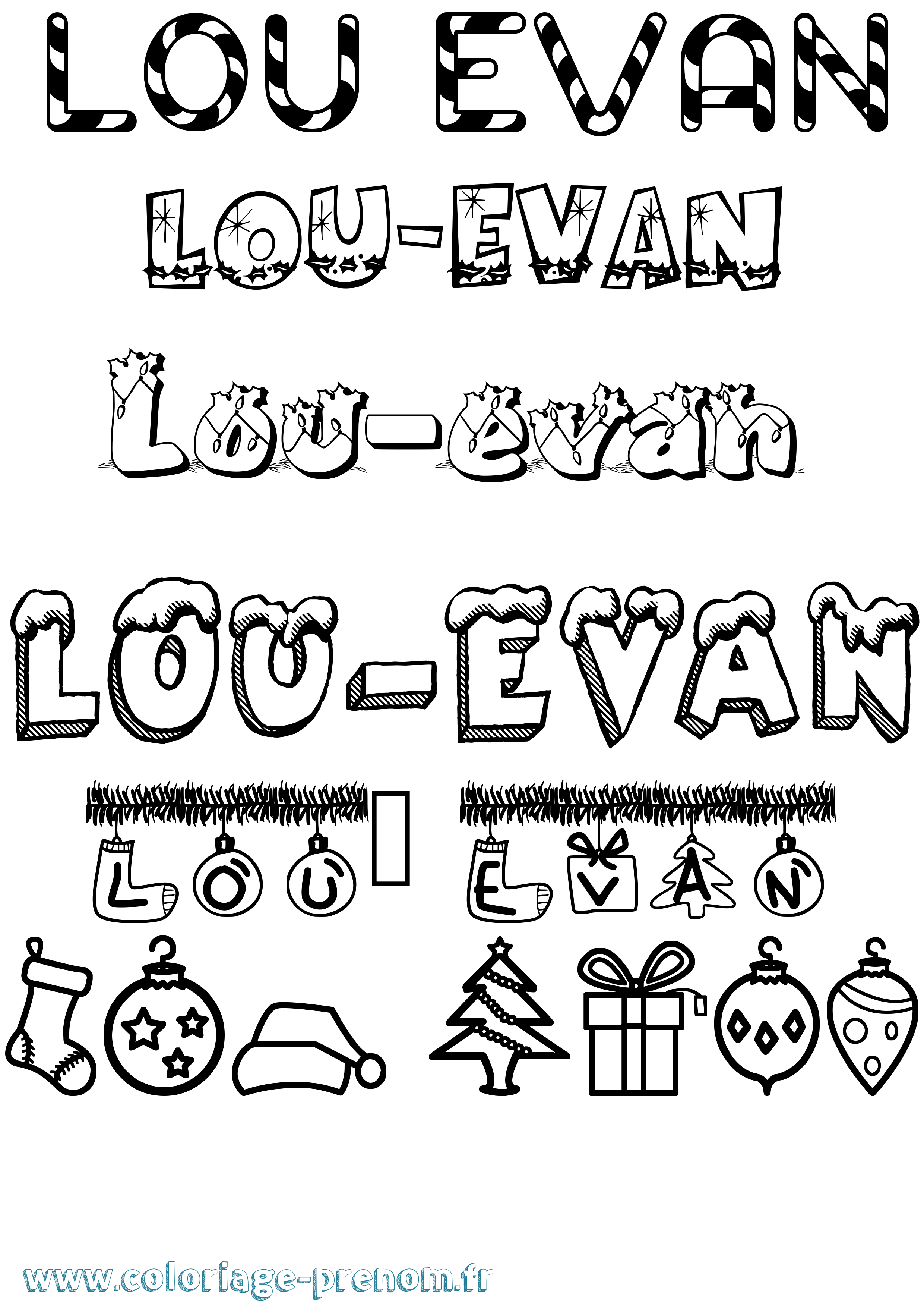 Coloriage Lou-Evan Noël Coloriage prénom Lou-Evan Noël