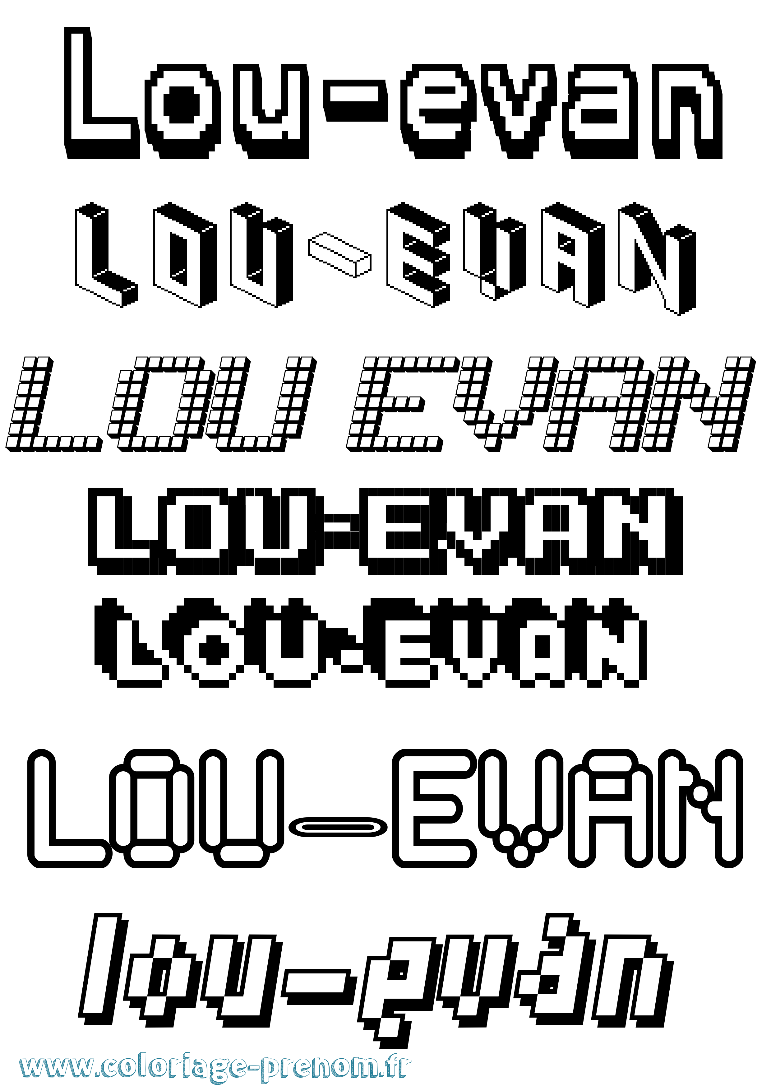 Coloriage Lou-Evan Pixel Coloriage prénom Lou-Evan Pixel