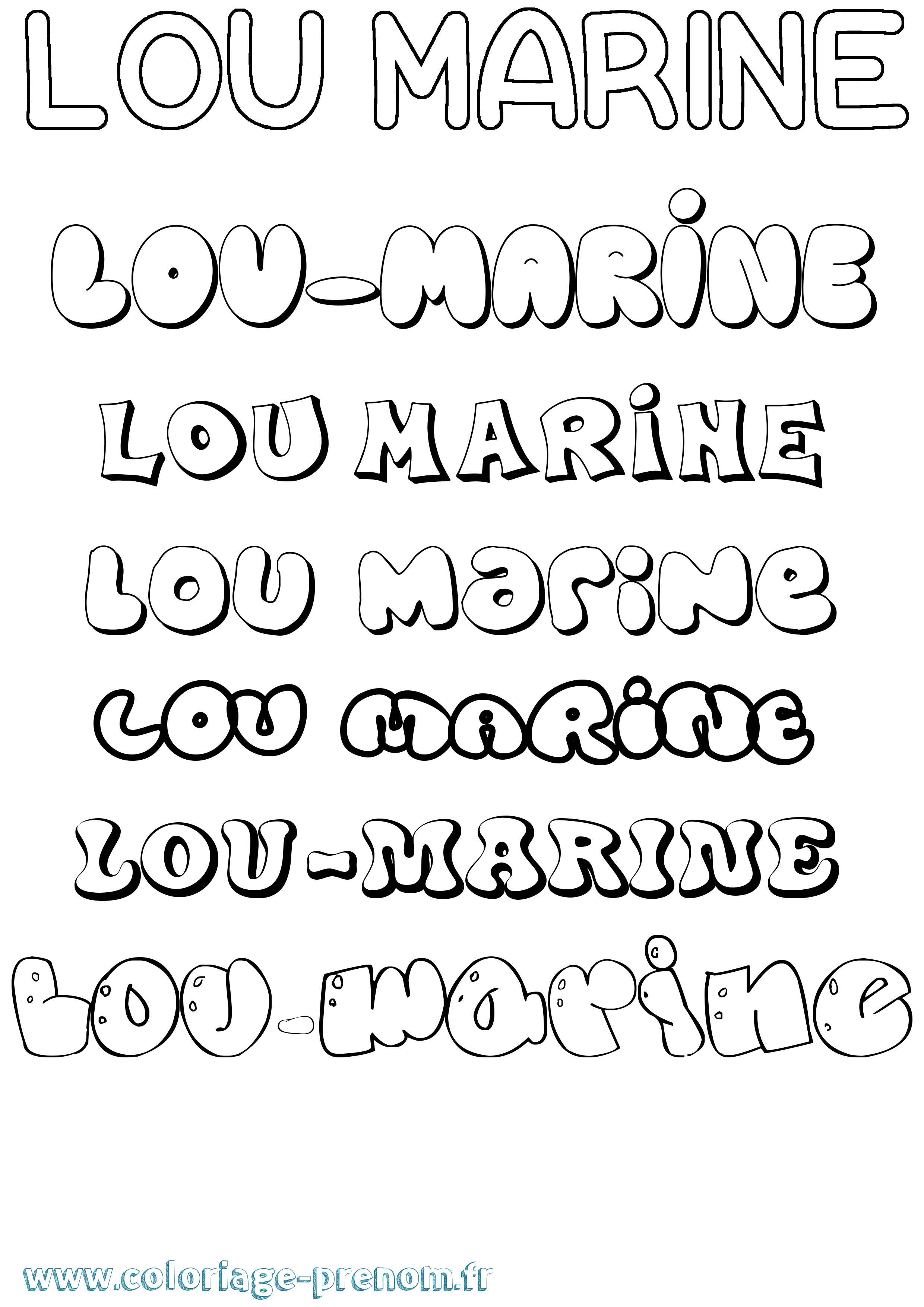 Coloriage Lou-Marine Bubble Coloriage prénom Lou-Marine Bubble