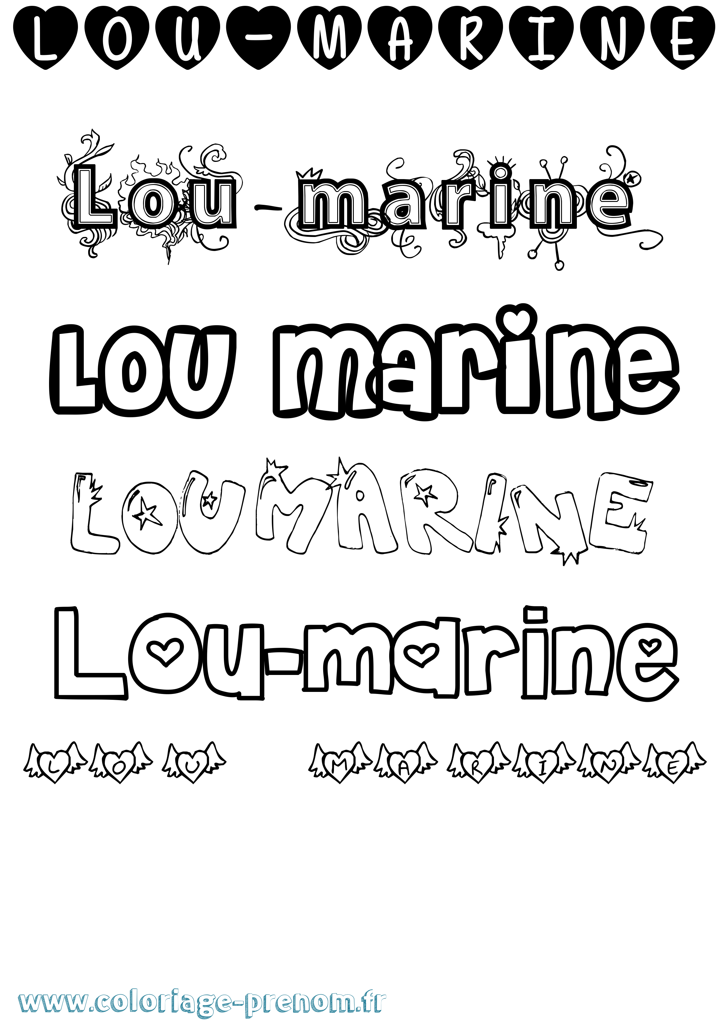 Coloriage Lou-Marine Girly Coloriage prénom Lou-Marine Girly