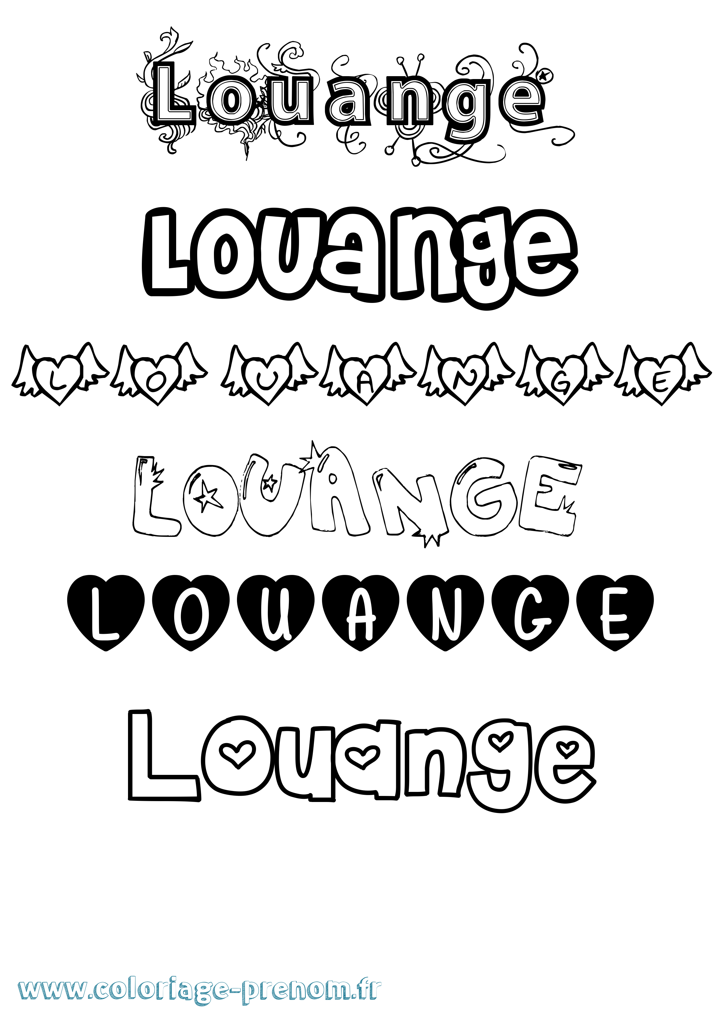 Coloriage Louange Girly Coloriage prénom Louange Girly