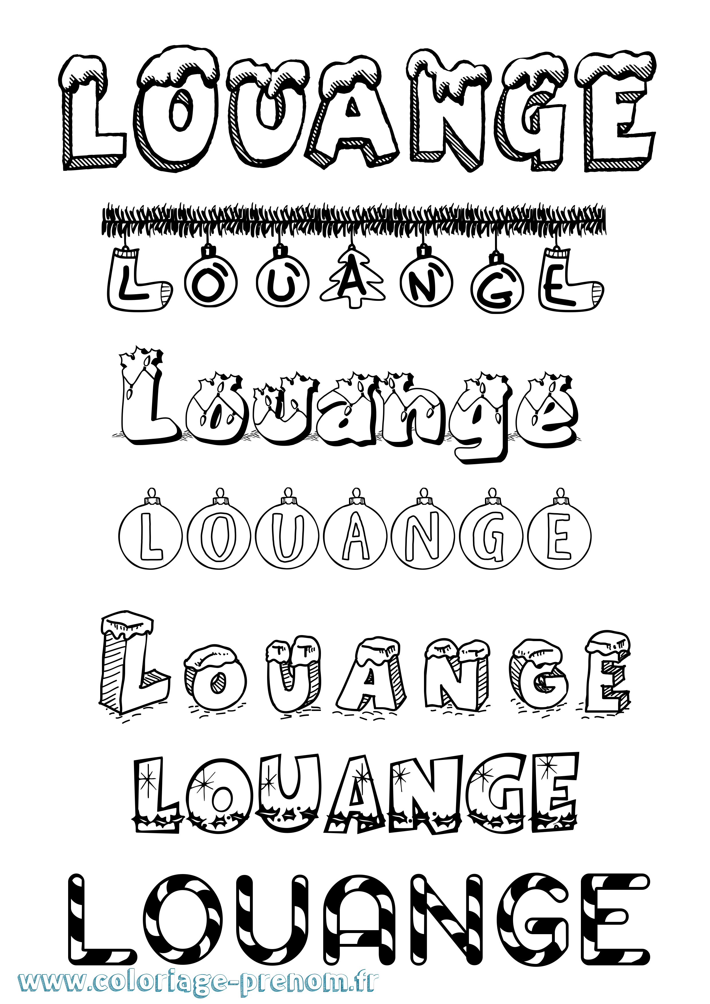 Coloriage Louange Noël Coloriage prénom Louange Noël