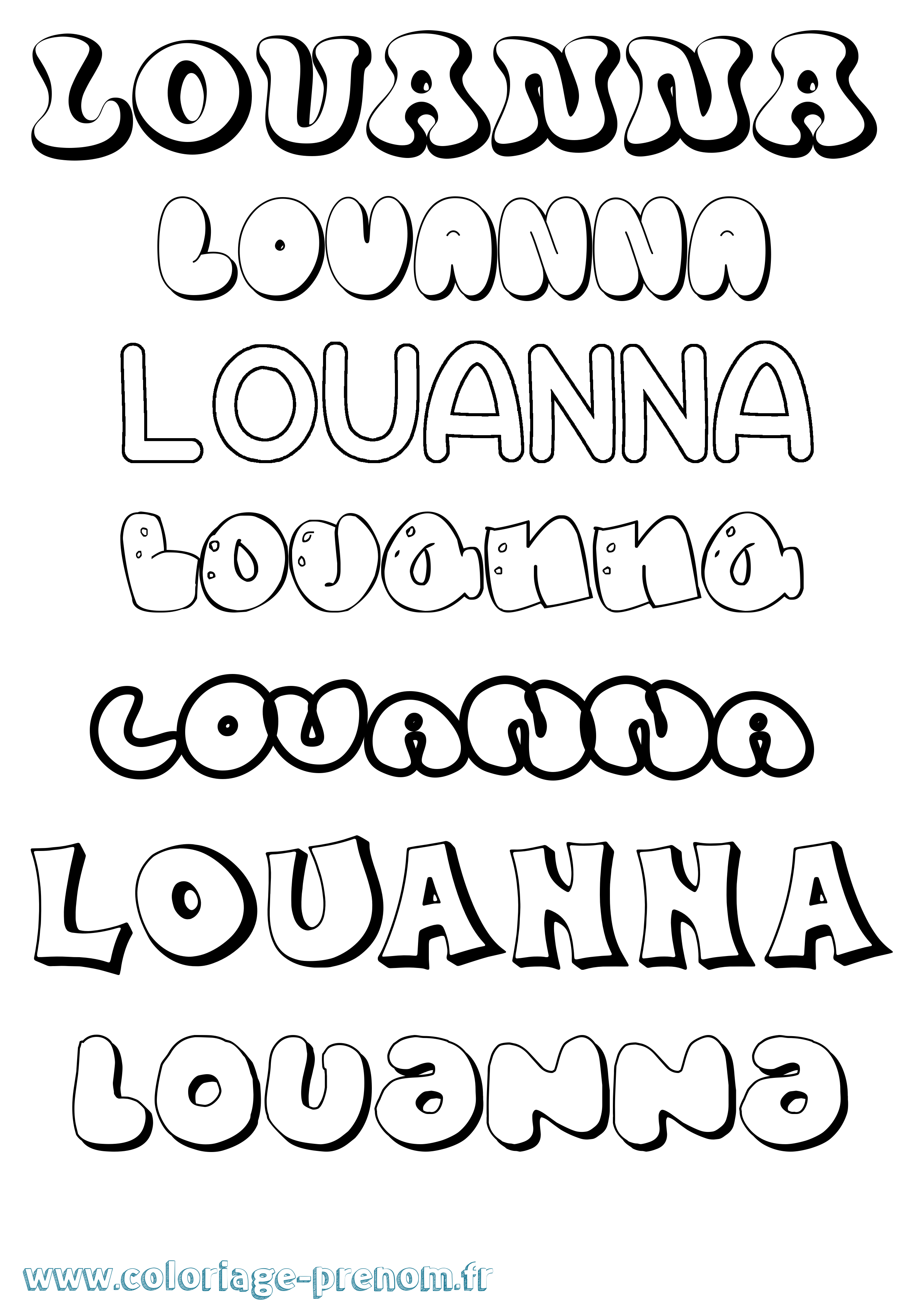 Coloriage Louanna Bubble Coloriage prénom Louanna Bubble