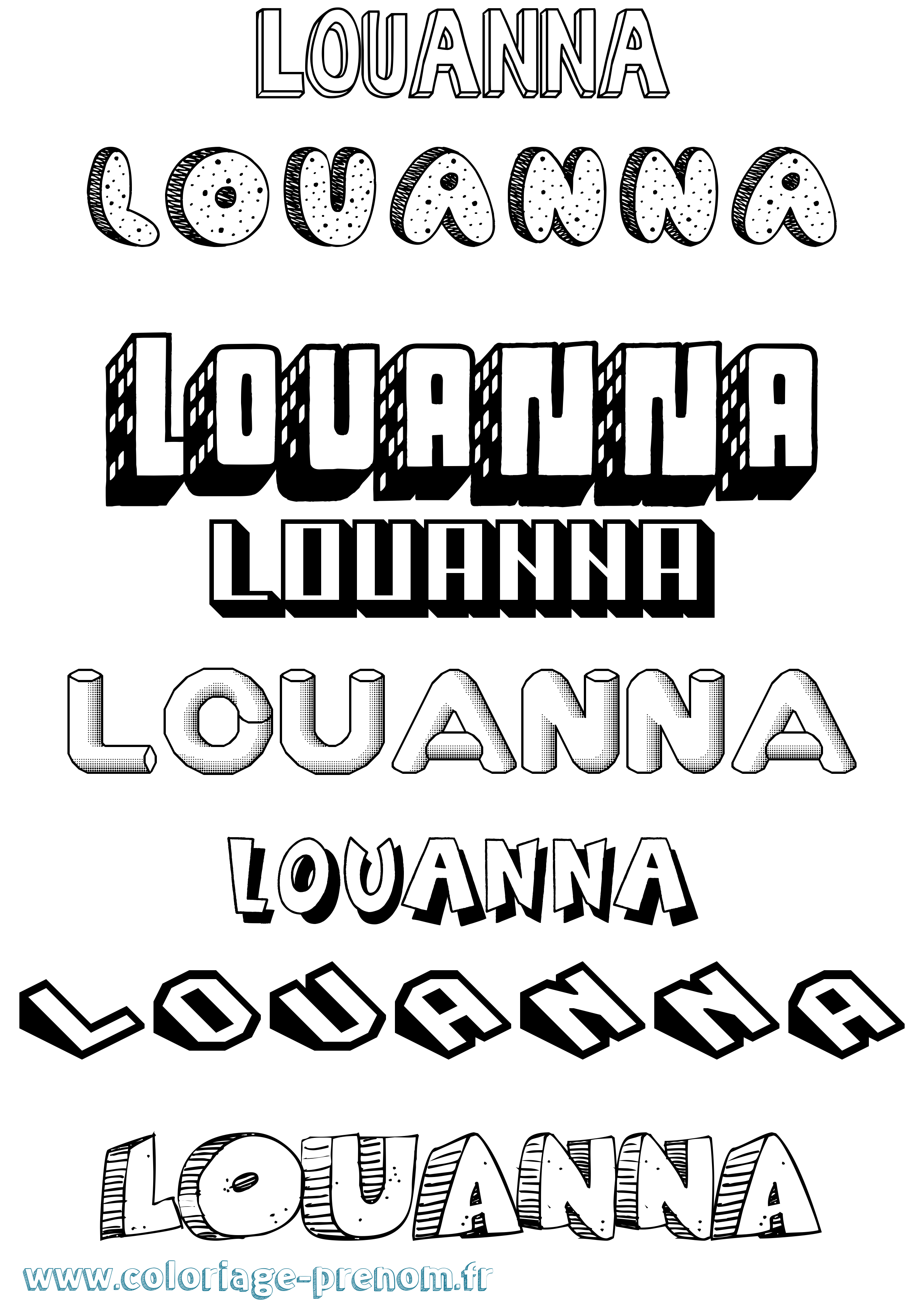 Coloriage Louanna Effet 3D Coloriage prénom Louanna Effet 3D