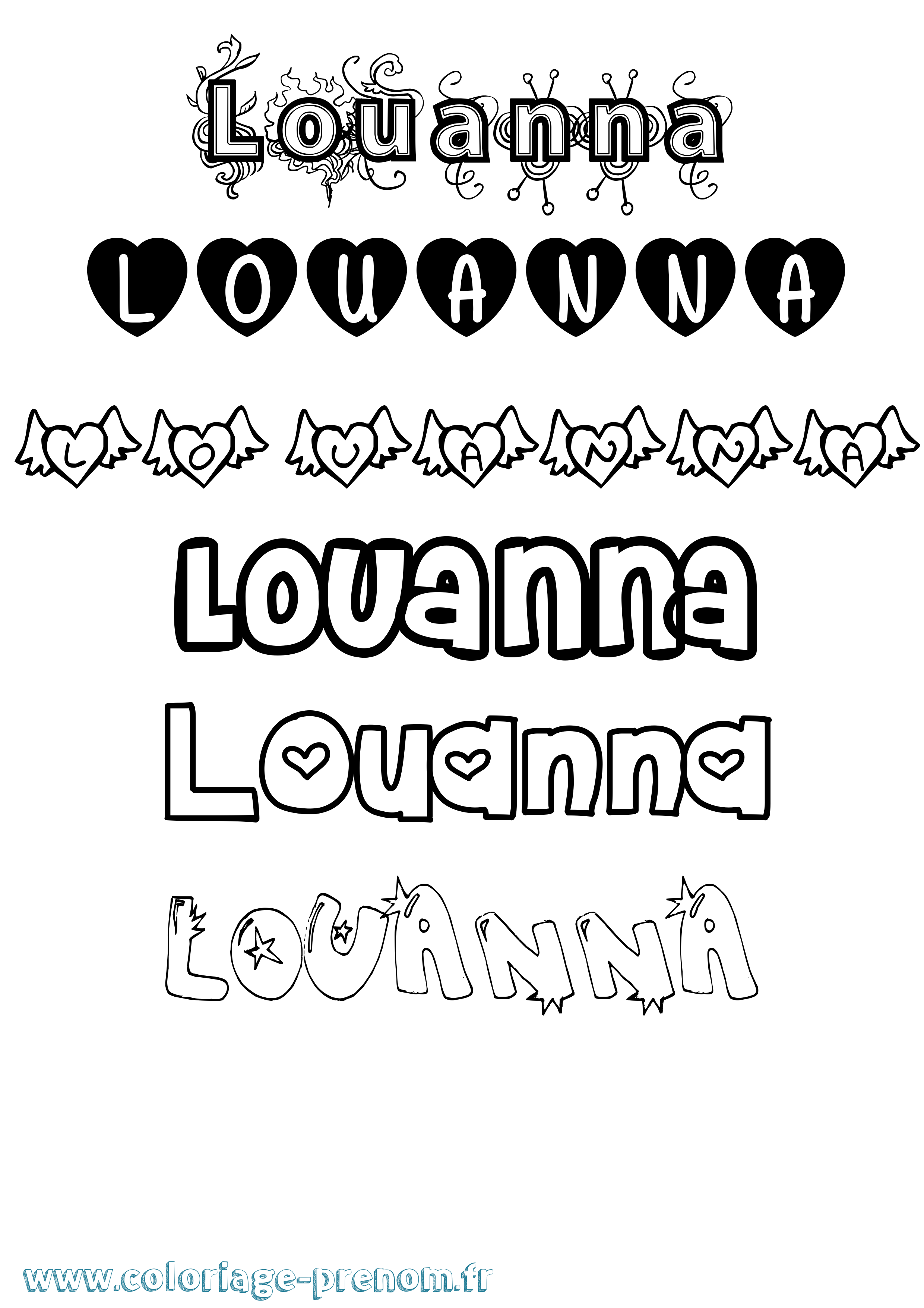 Coloriage Louanna Girly Coloriage prénom Louanna Girly