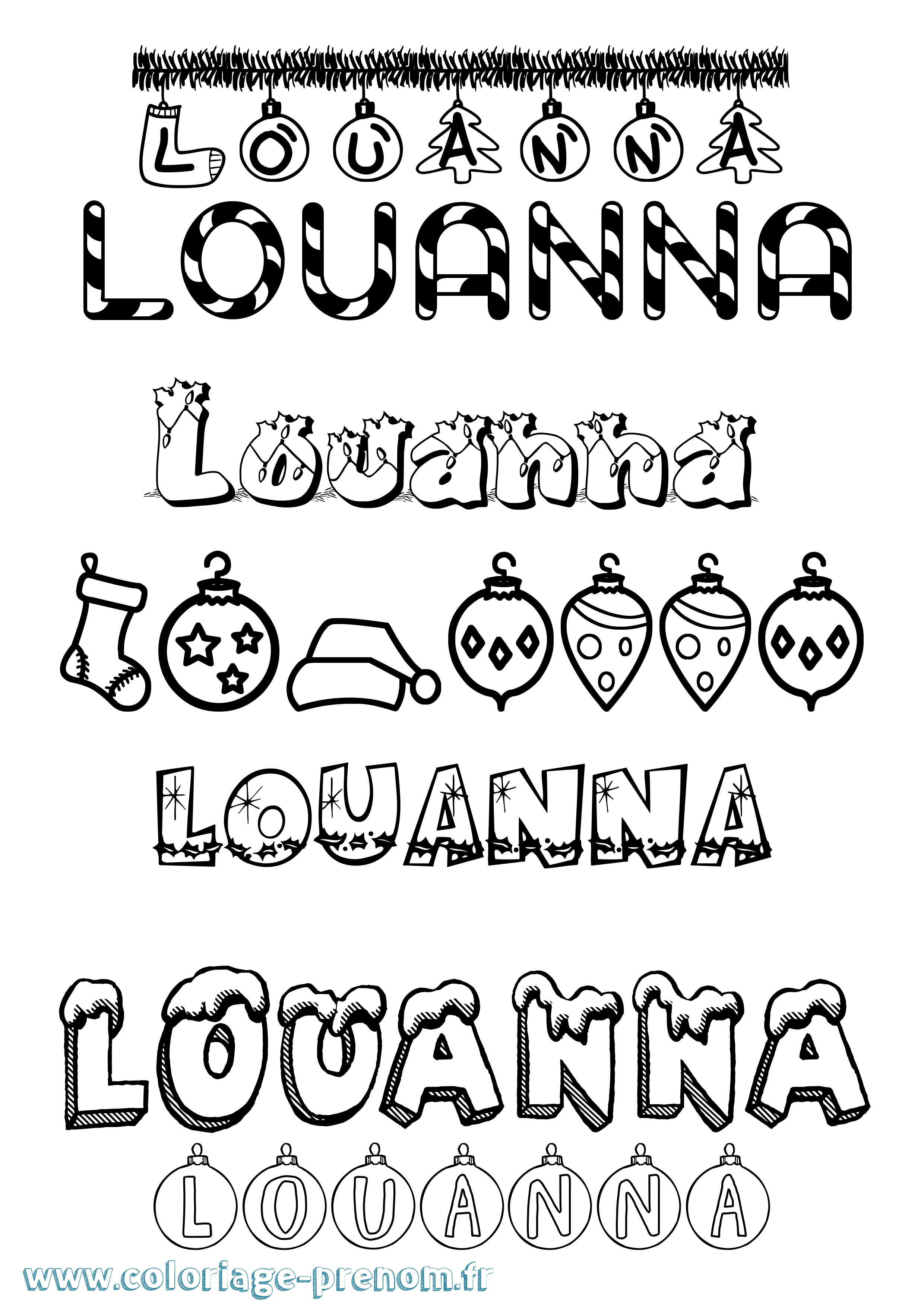 Coloriage Louanna Noël Coloriage prénom Louanna Noël