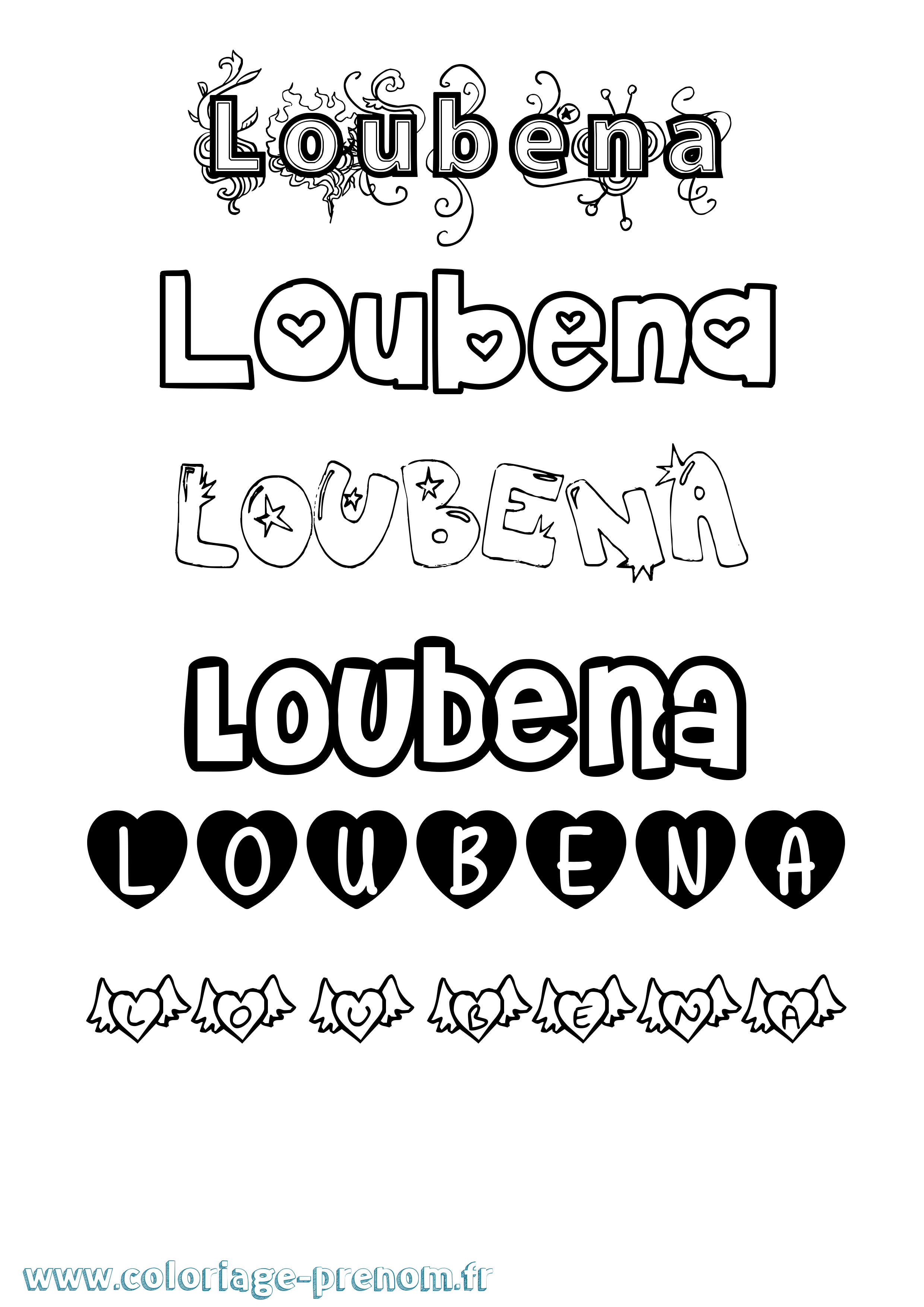 Coloriage Loubena Girly Coloriage prénom Loubena Girly