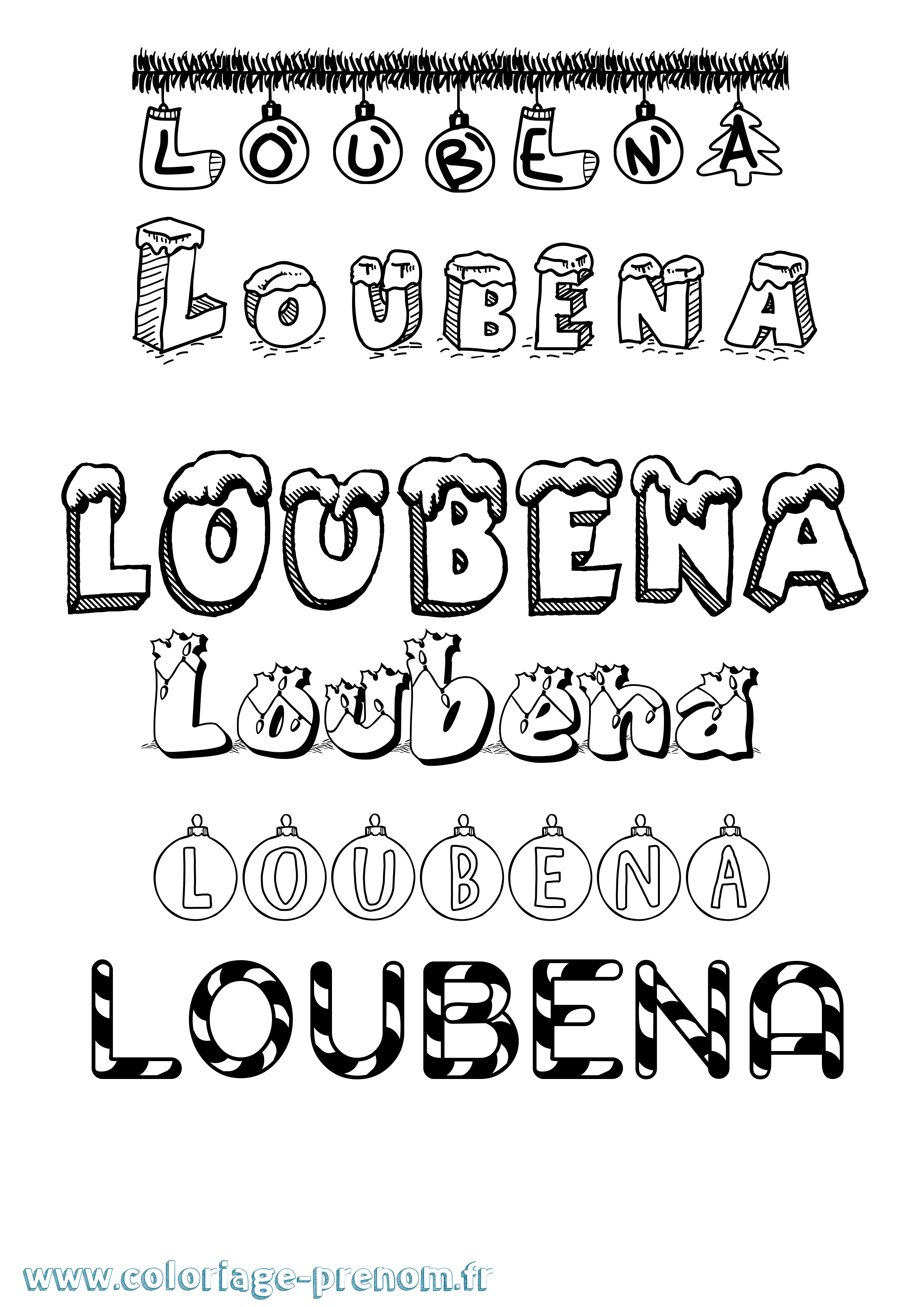 Coloriage Loubena Noël Coloriage prénom Loubena Noël