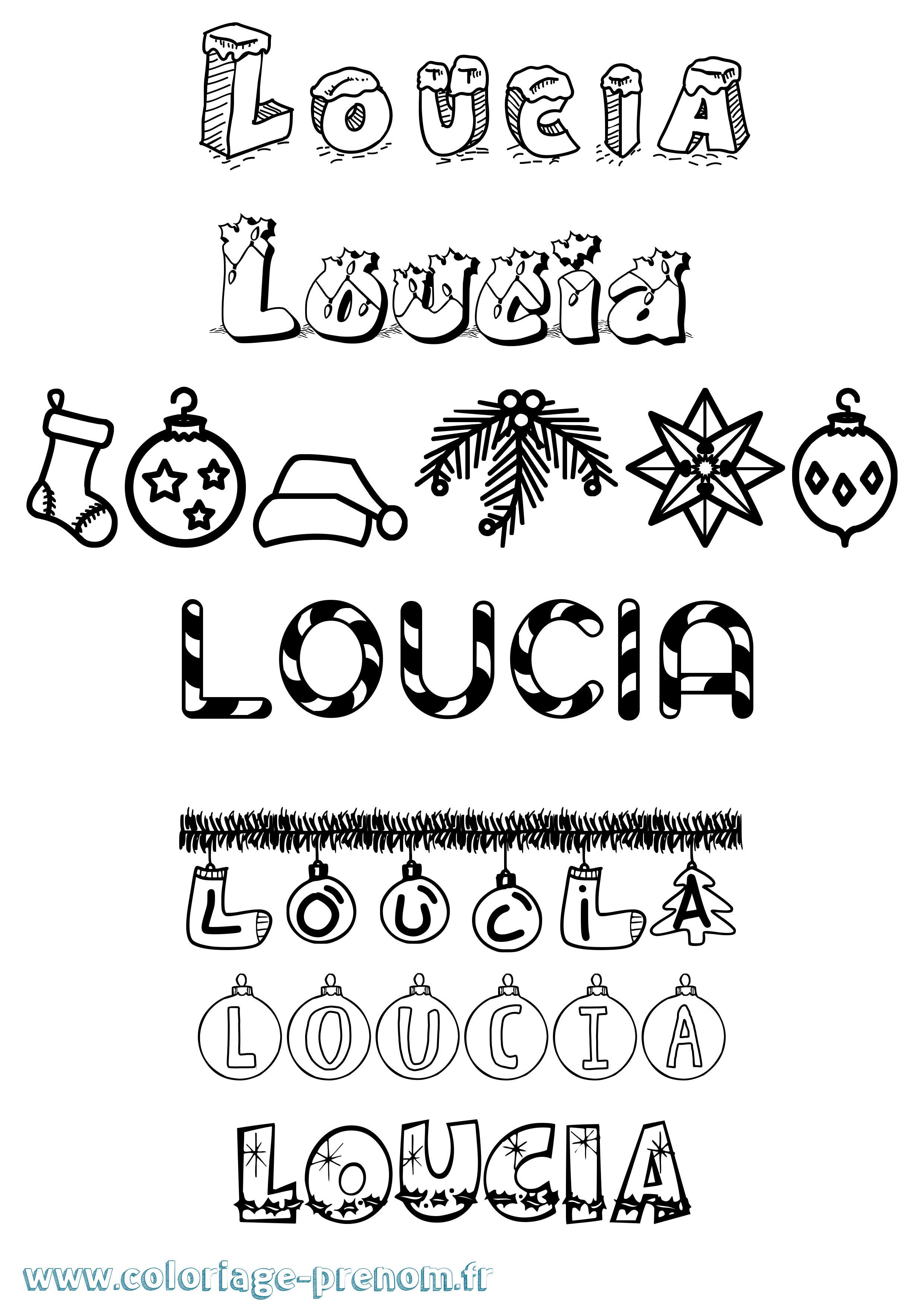 Coloriage Loucia Noël Coloriage prénom Loucia Noël