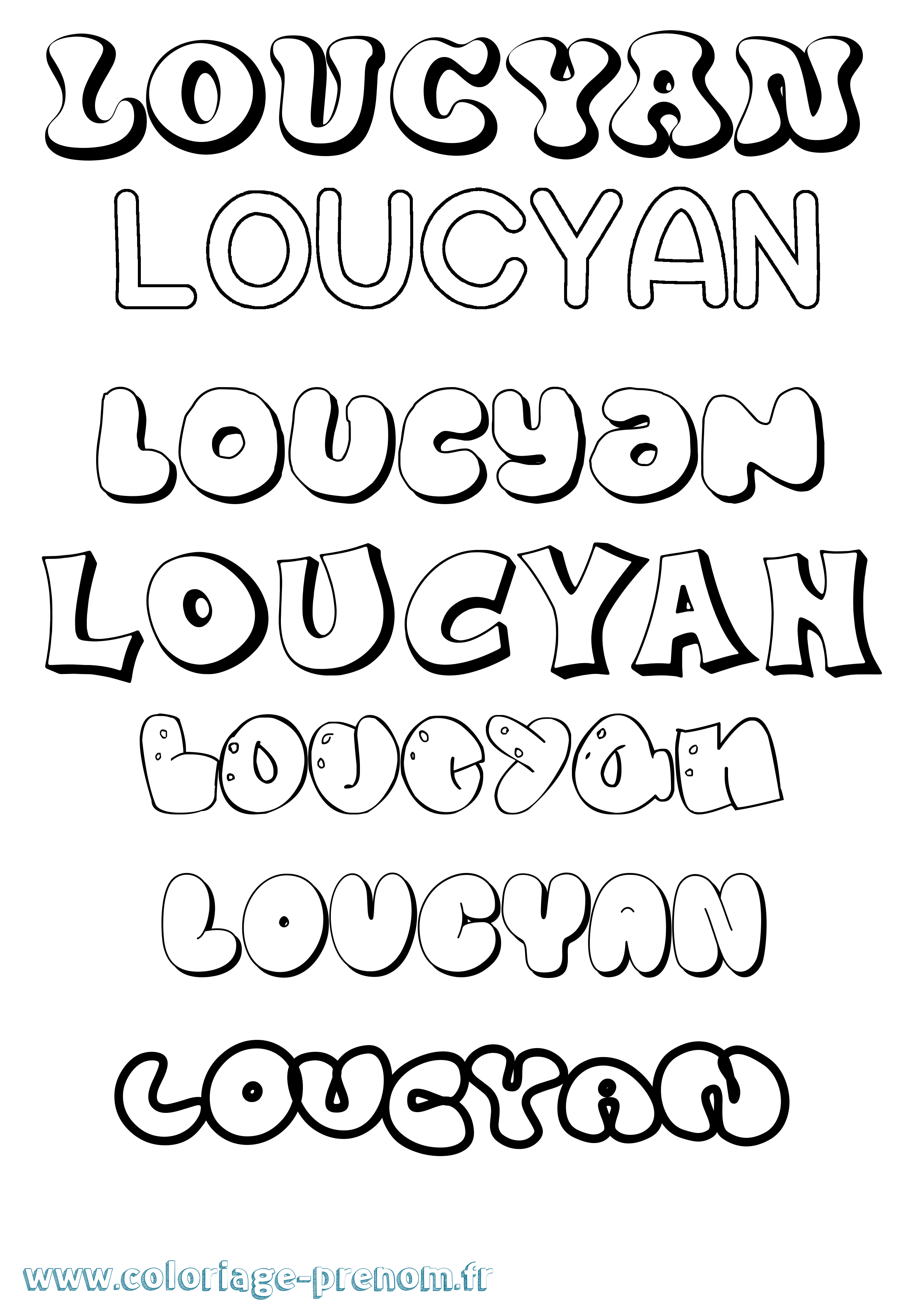 Coloriage Loucyan Bubble Coloriage prénom Loucyan Bubble