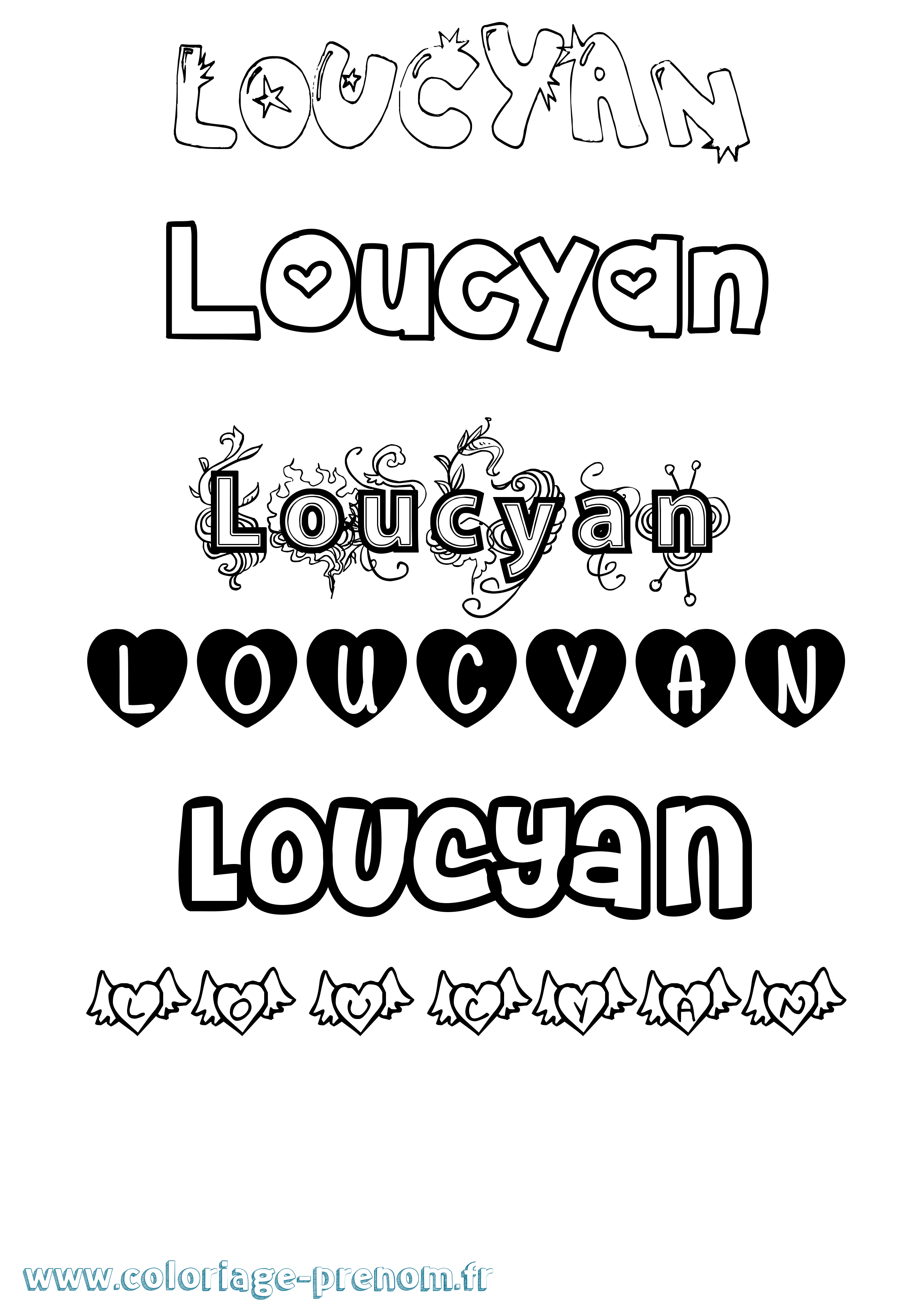 Coloriage Loucyan Girly Coloriage prénom Loucyan Girly