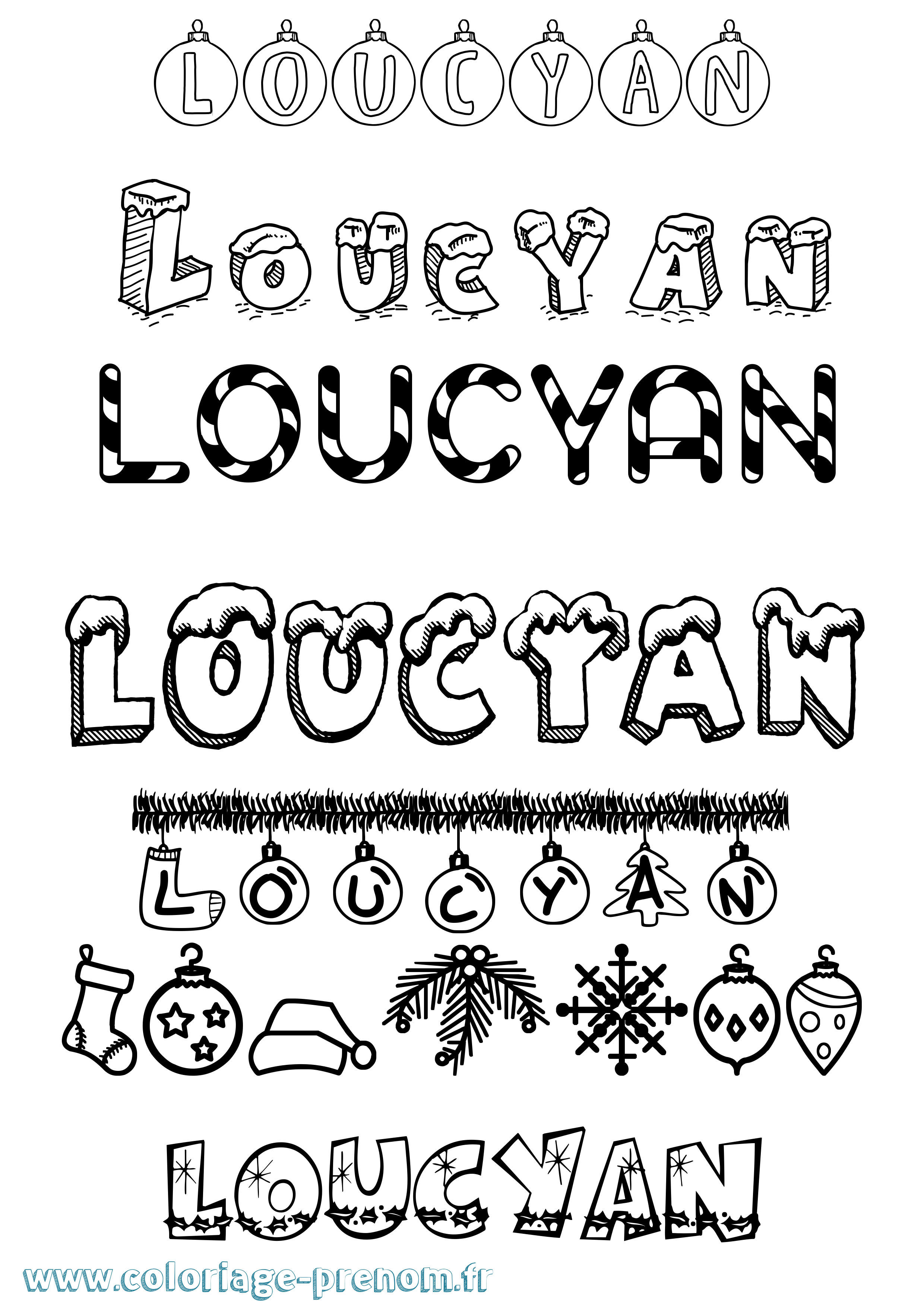 Coloriage Loucyan Noël Coloriage prénom Loucyan Noël