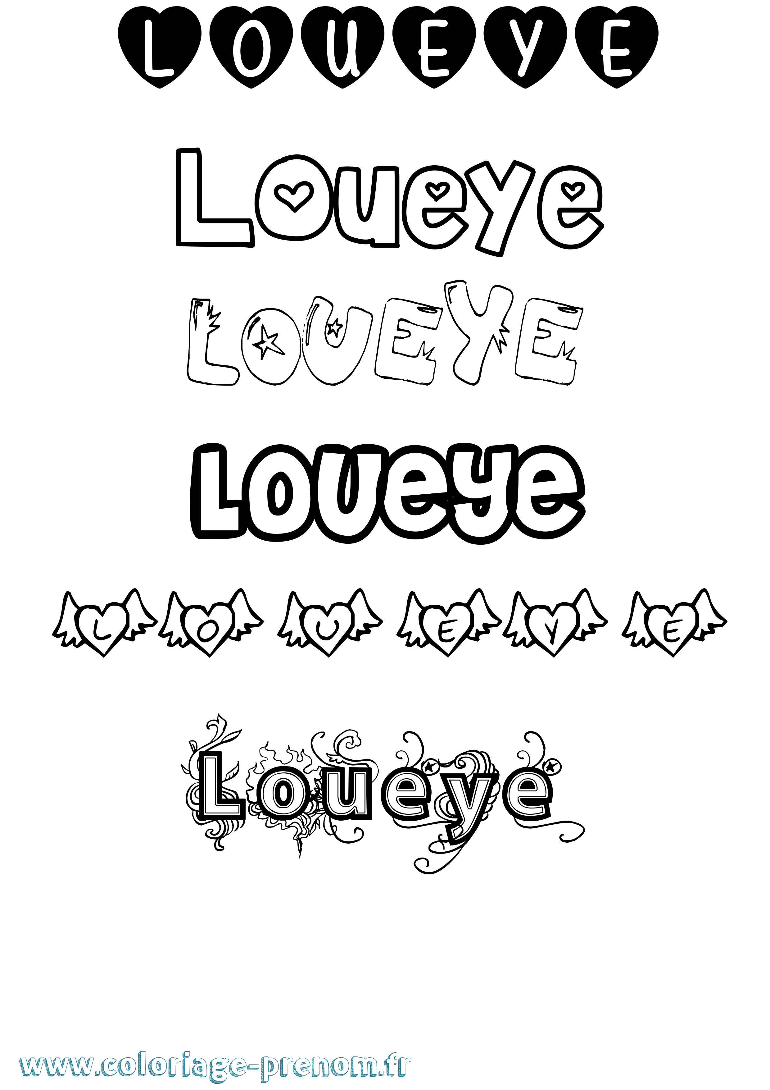 Coloriage Loueye Girly Coloriage prénom Loueye Girly