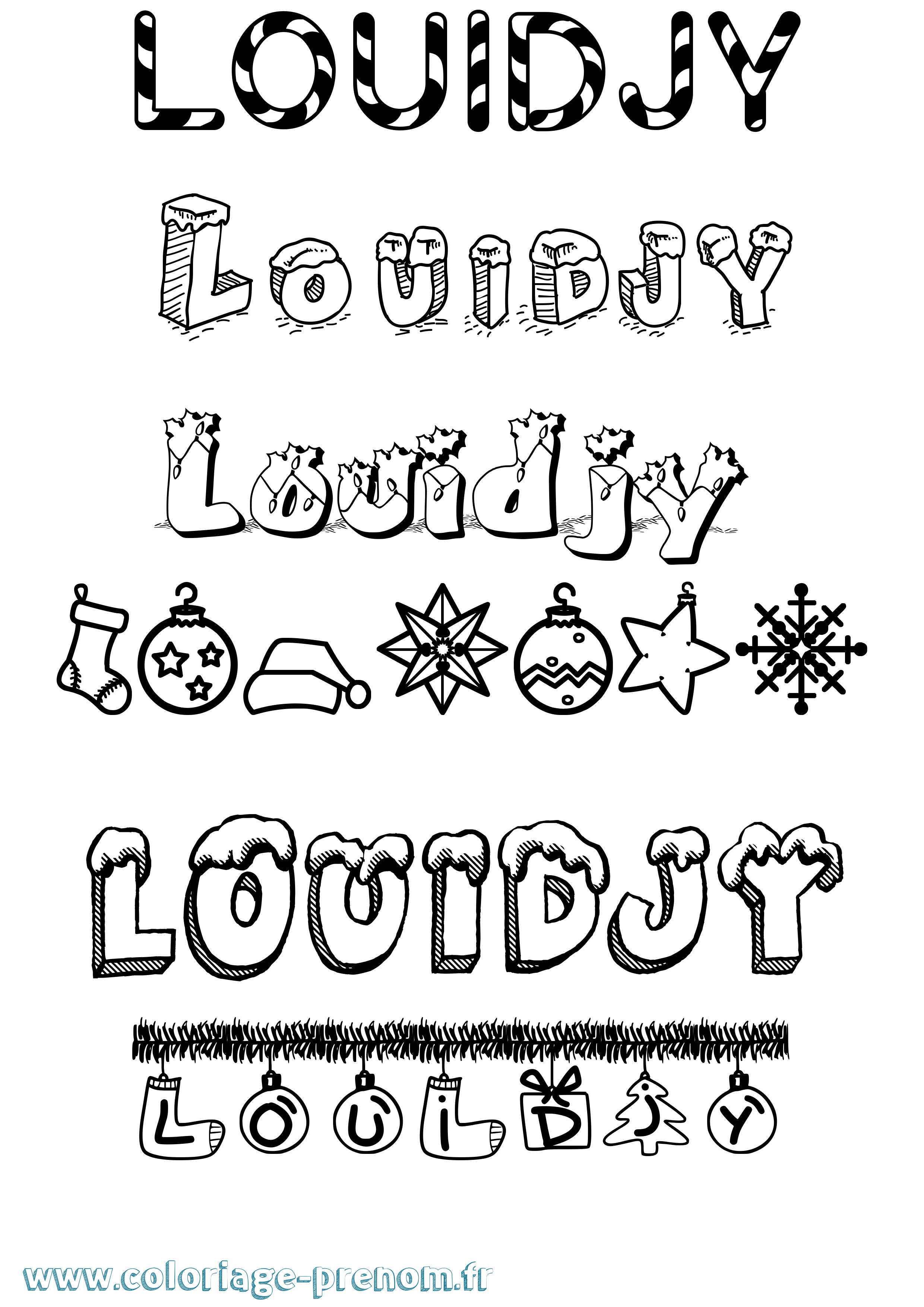 Coloriage Louidjy Noël Coloriage prénom Louidjy Noël