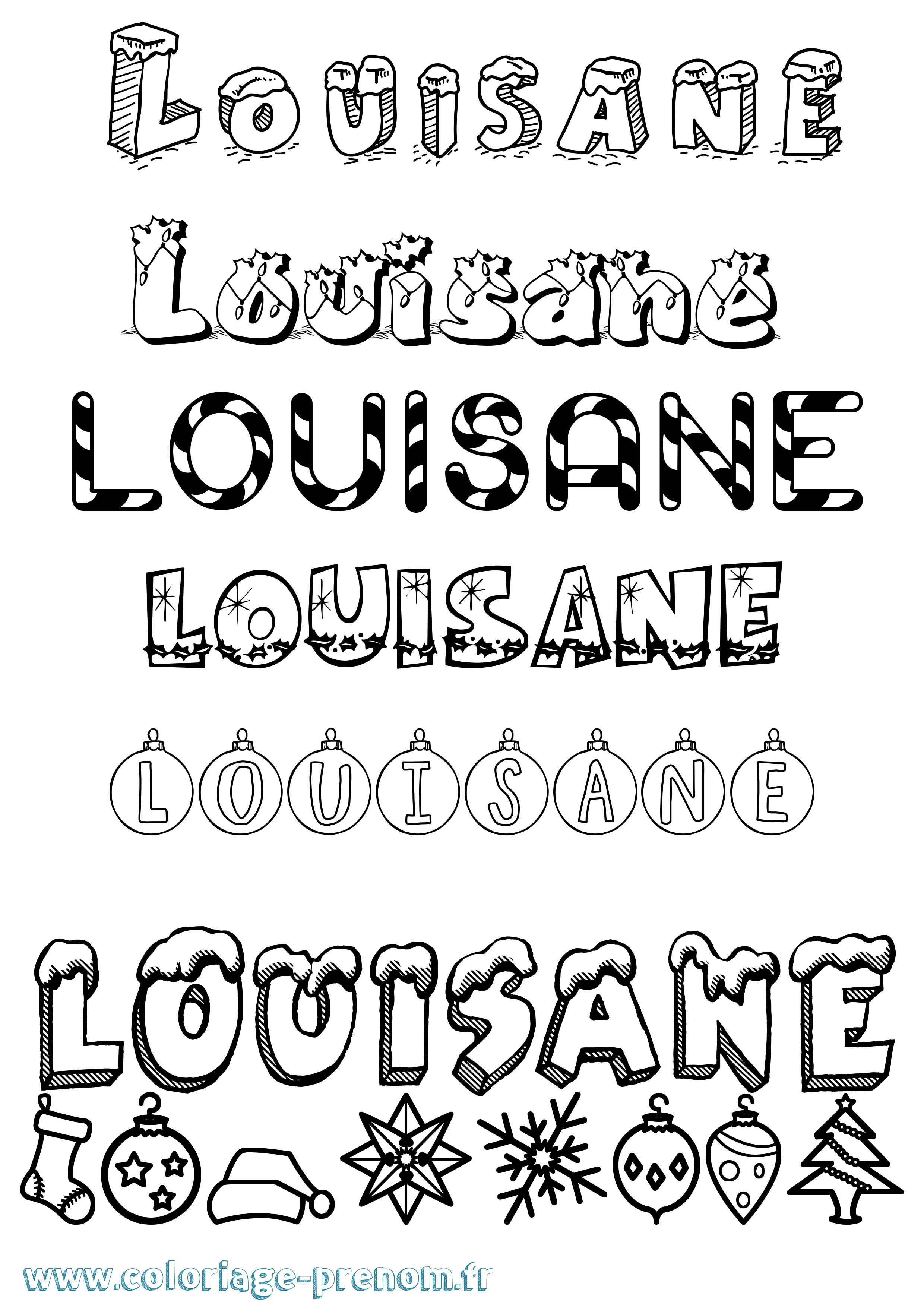 Coloriage Louisane Noël Coloriage prénom Louisane Noël
