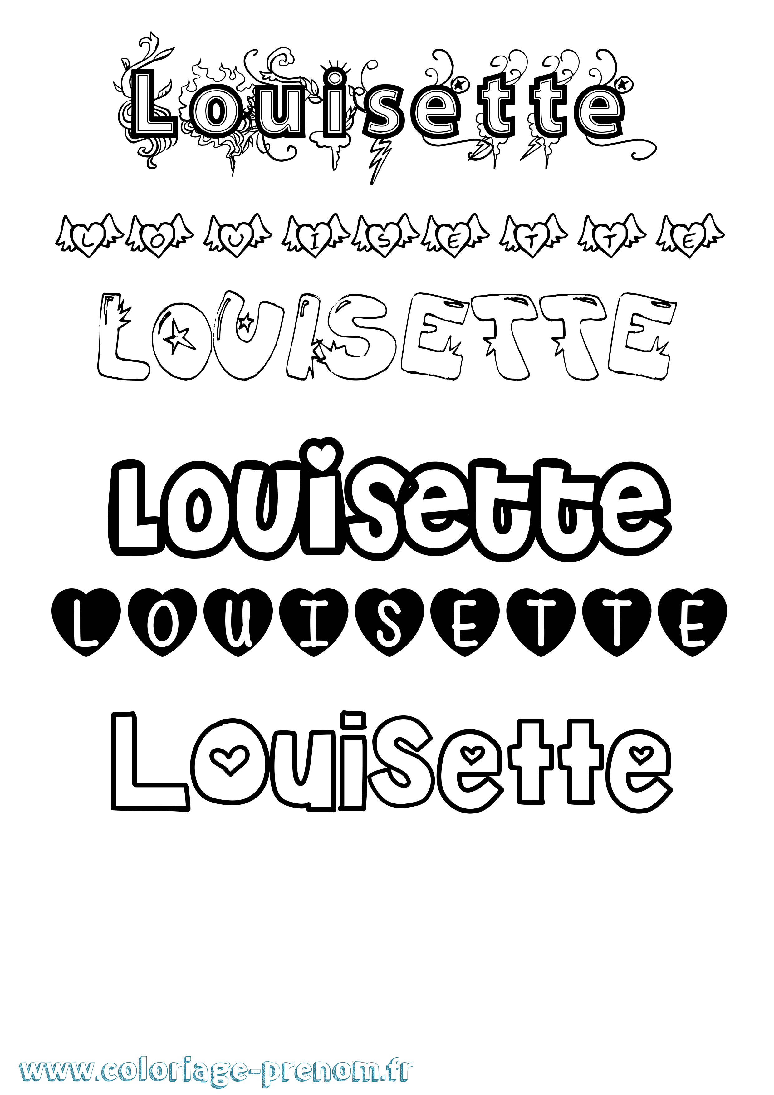 Coloriage Louisette Girly Coloriage prénom Louisette Girly