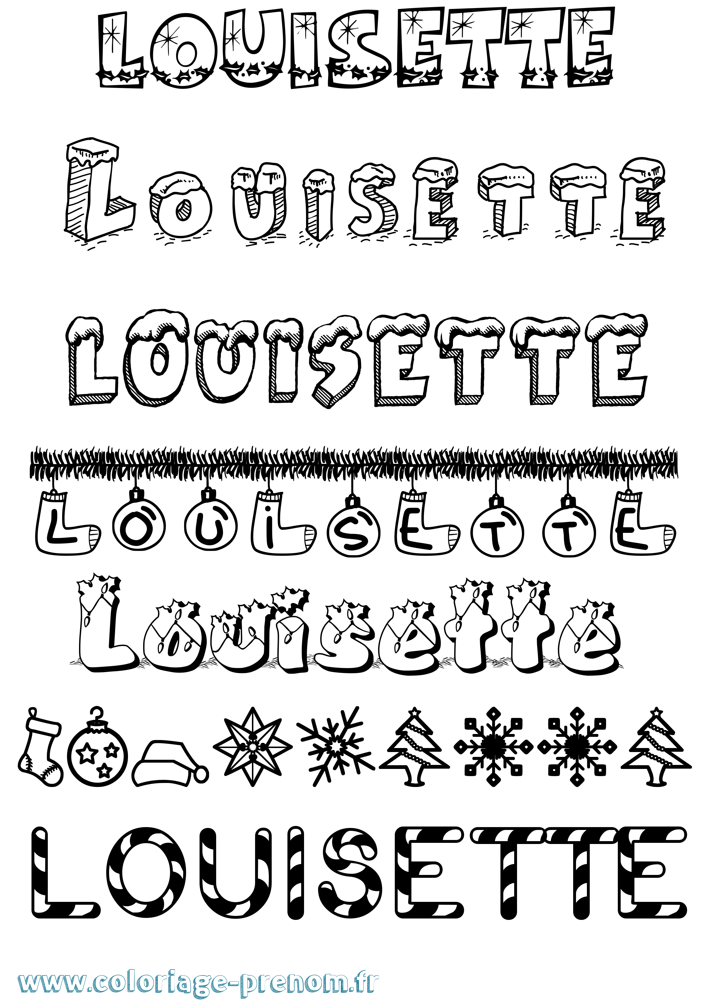 Coloriage Louisette Noël Coloriage prénom Louisette Noël