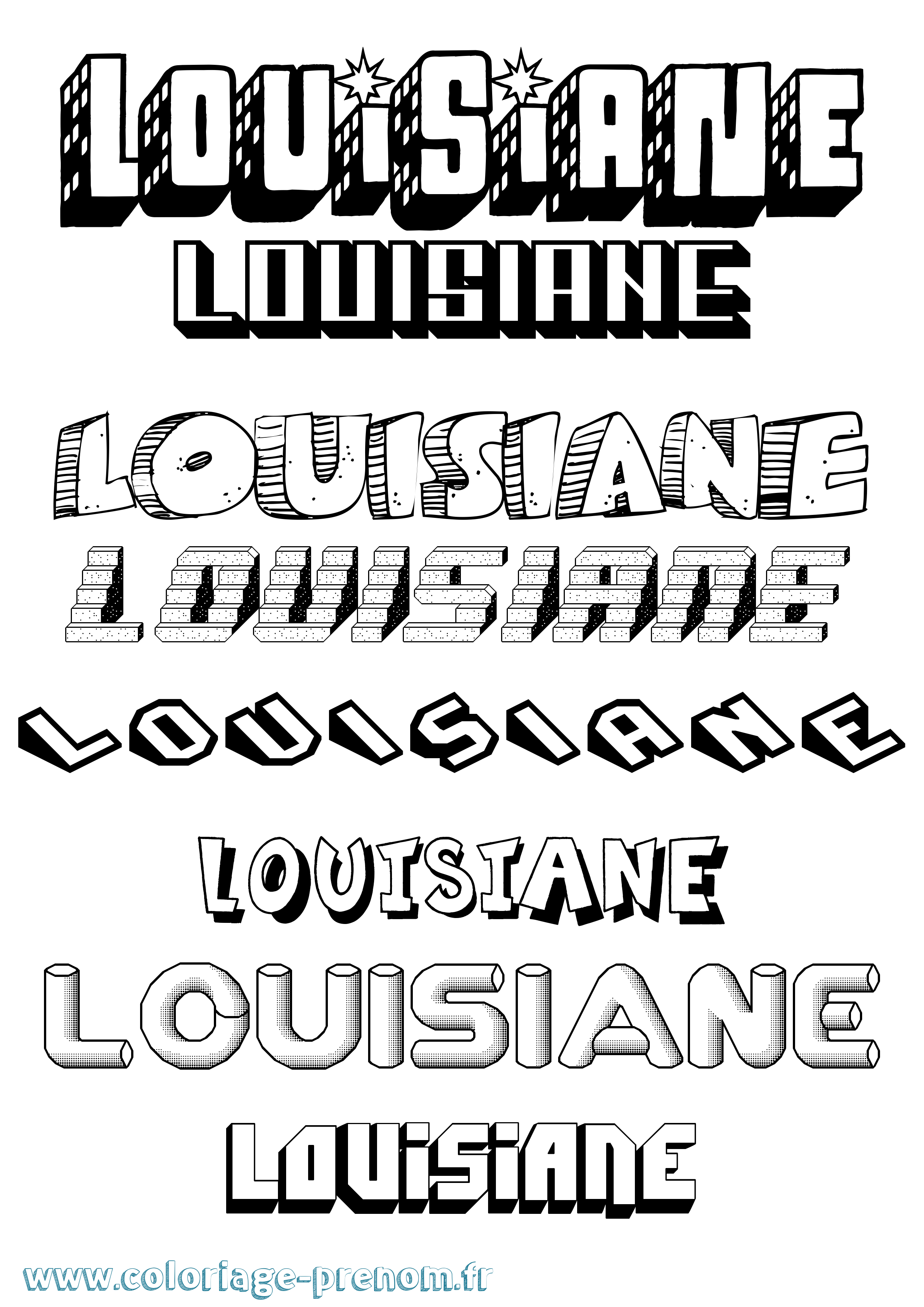 Coloriage Louisiane Effet 3D Coloriage prénom Louisiane Effet 3D