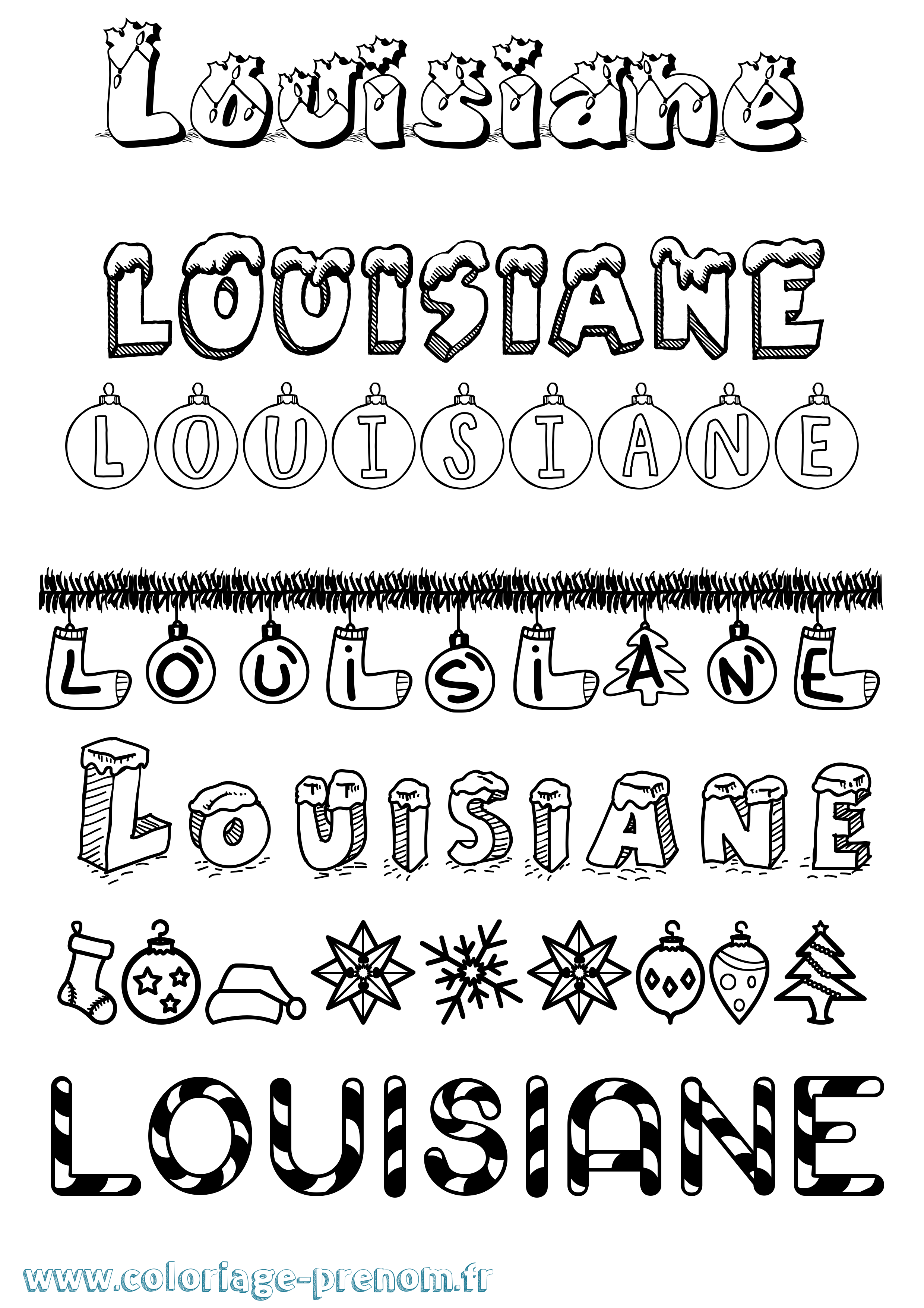 Coloriage Louisiane Noël Coloriage prénom Louisiane Noël