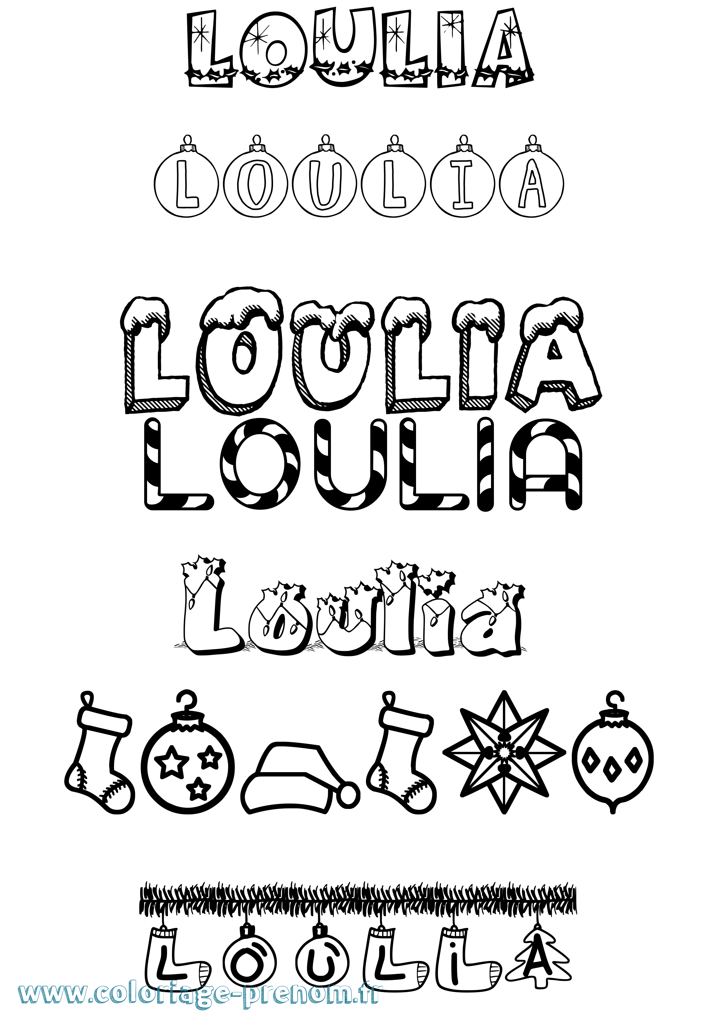 Coloriage Loulia Noël Coloriage prénom Loulia Noël