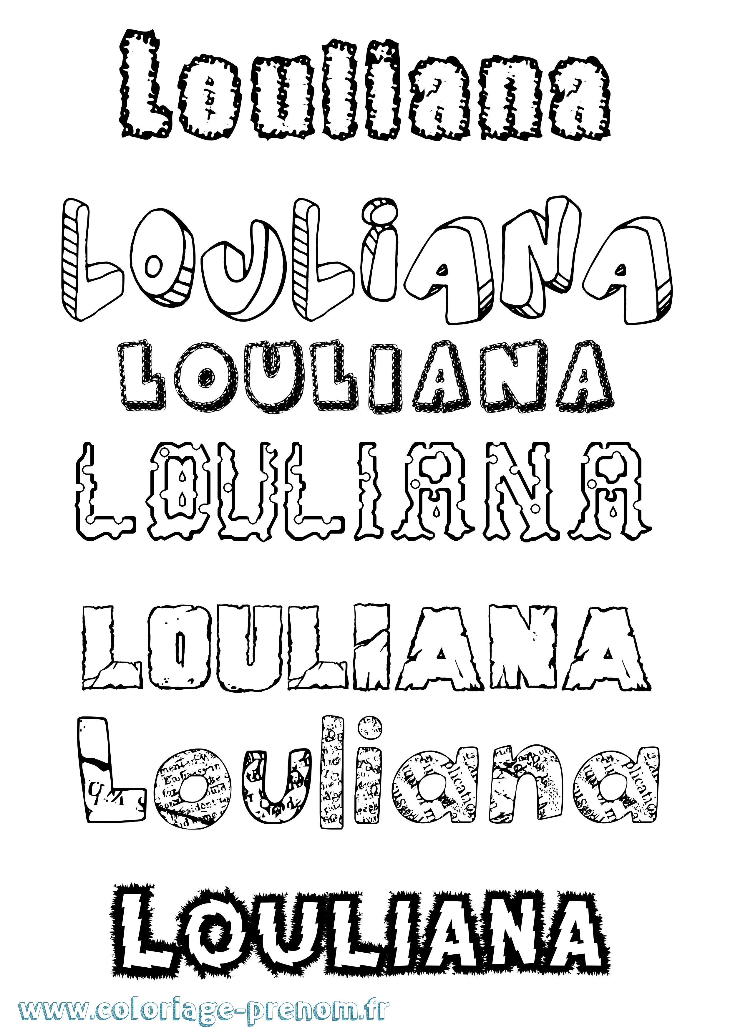 Coloriage Louliana Destructuré Coloriage prénom Louliana Destructuré
